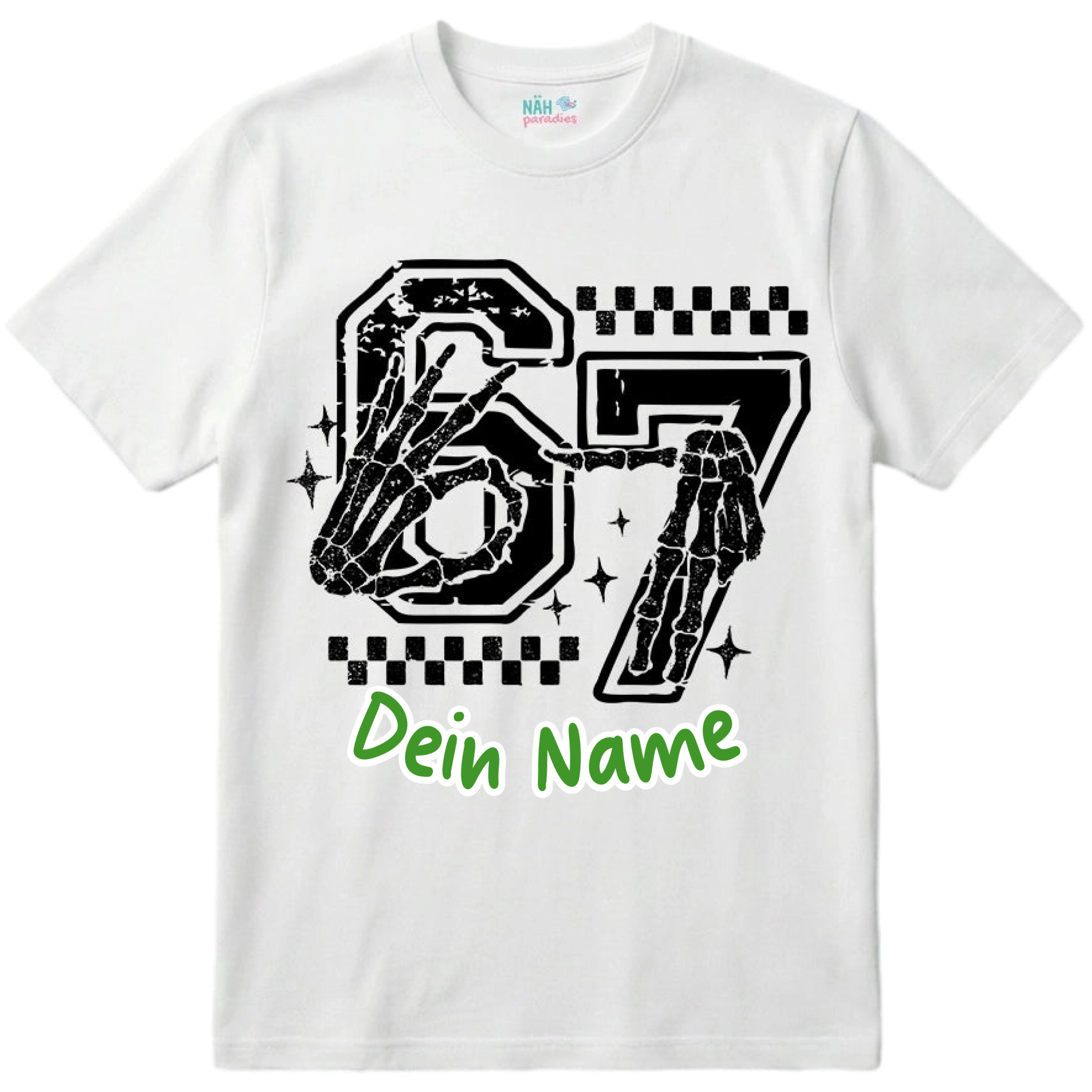 Six Seven Skull Hands – Kinder T-Shirt mit Namen | 67 Meme personalisierbar