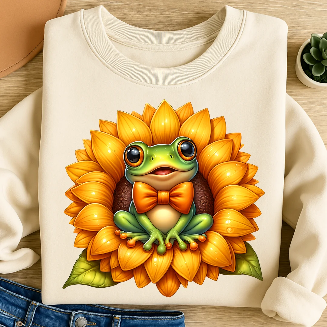 Bügelbild Frosch Sonnenblumen Freund
