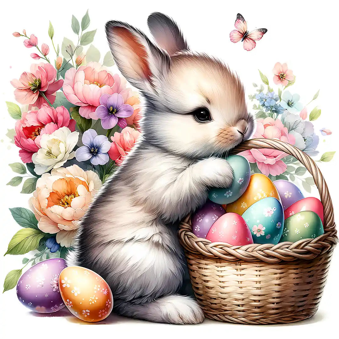 Bügelbild Ostern Hase Elli mit Eierkorb