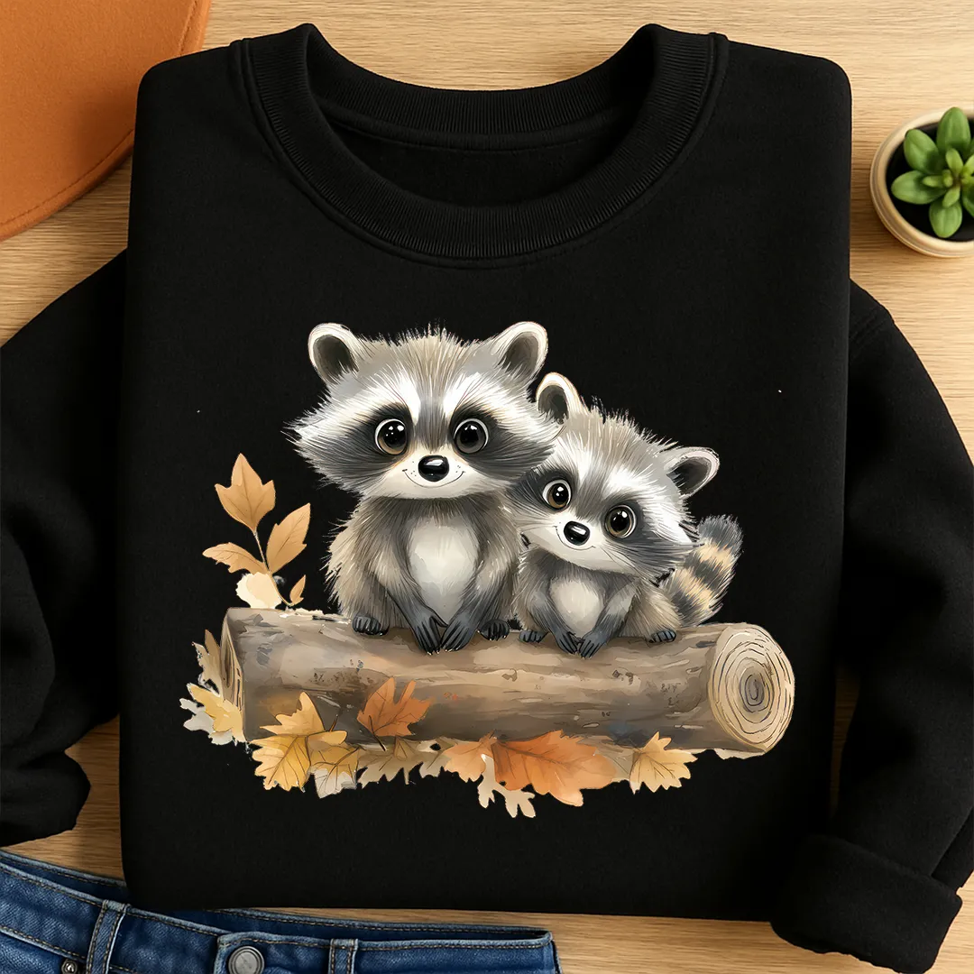 Bügelbild Waschbär Geschwister Herbstliebe