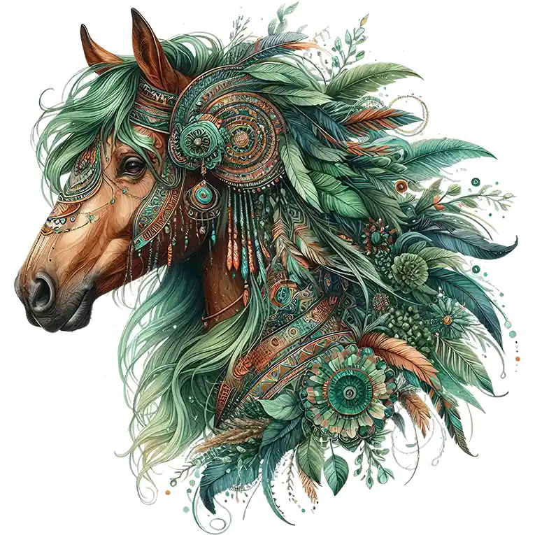 Bügelbild Boho Pferd Green Wild