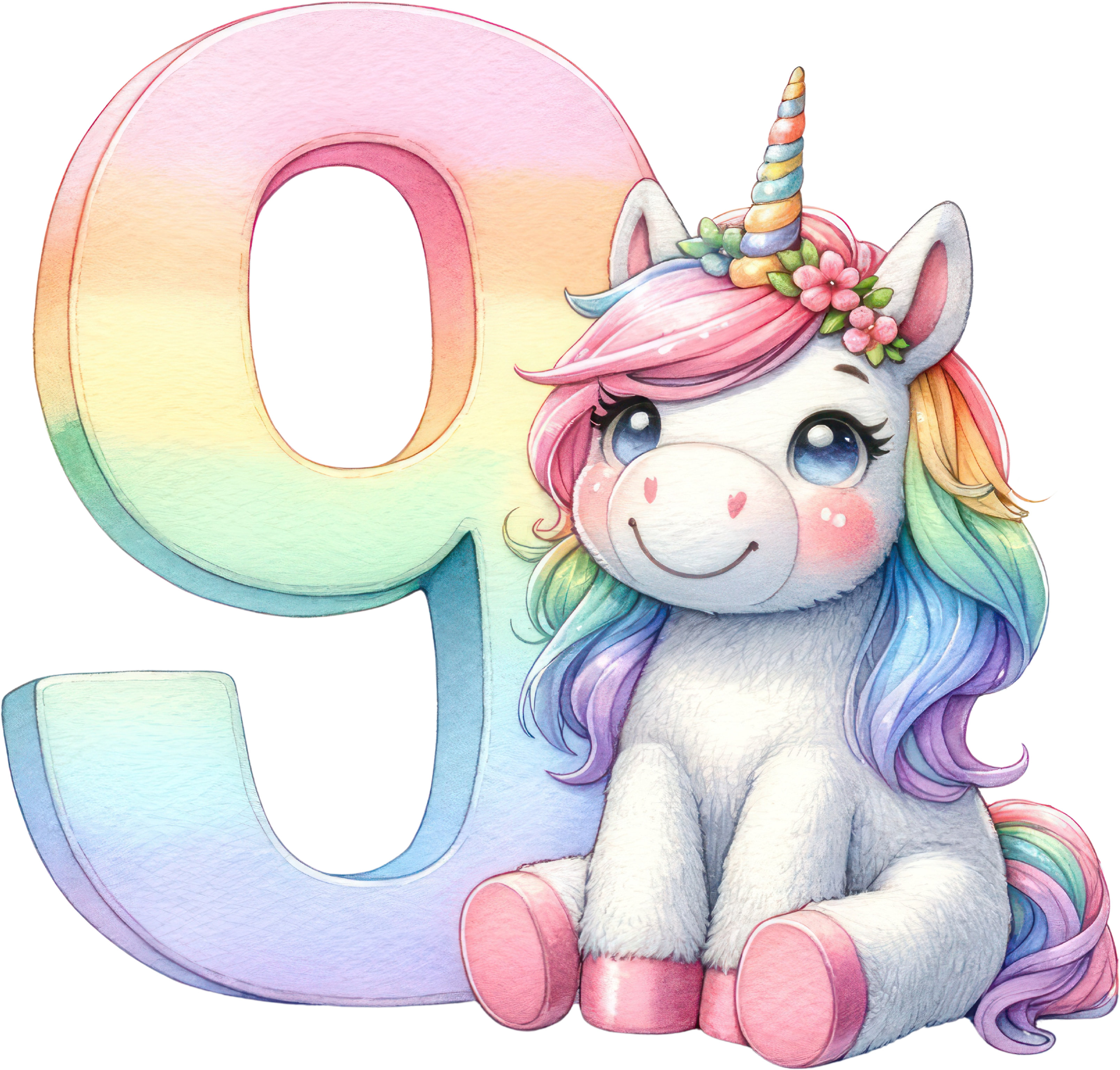 Bügelbild Einhorn Zahlen