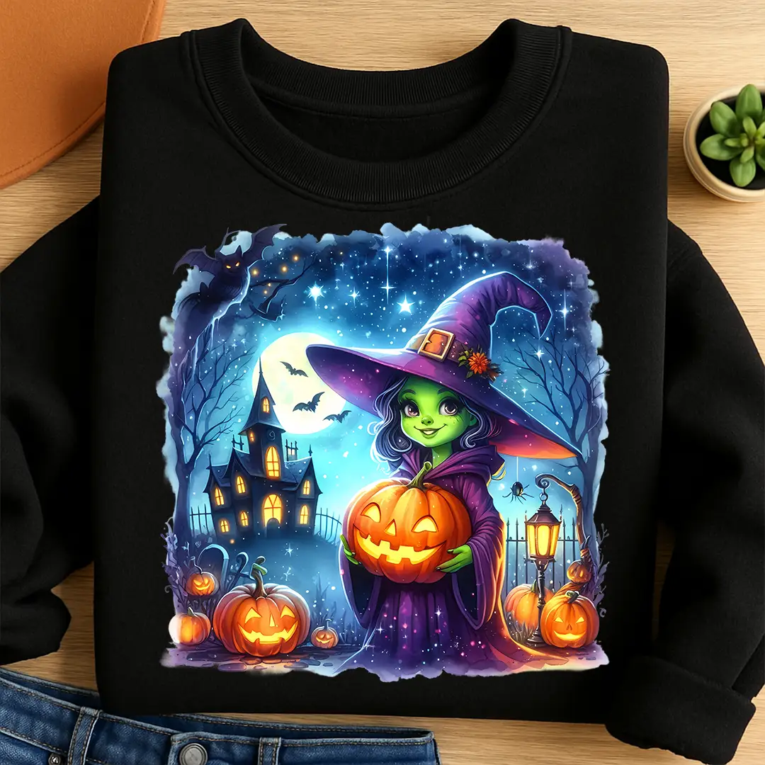 Bügelbild Halloween Hexe Spukhaus