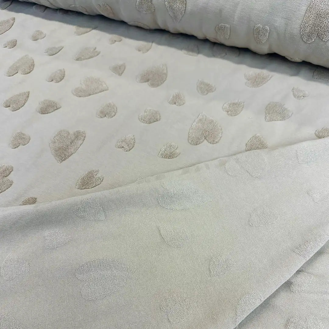 Jersey Jaquard Stoff - Frotte Herzen Beige 520