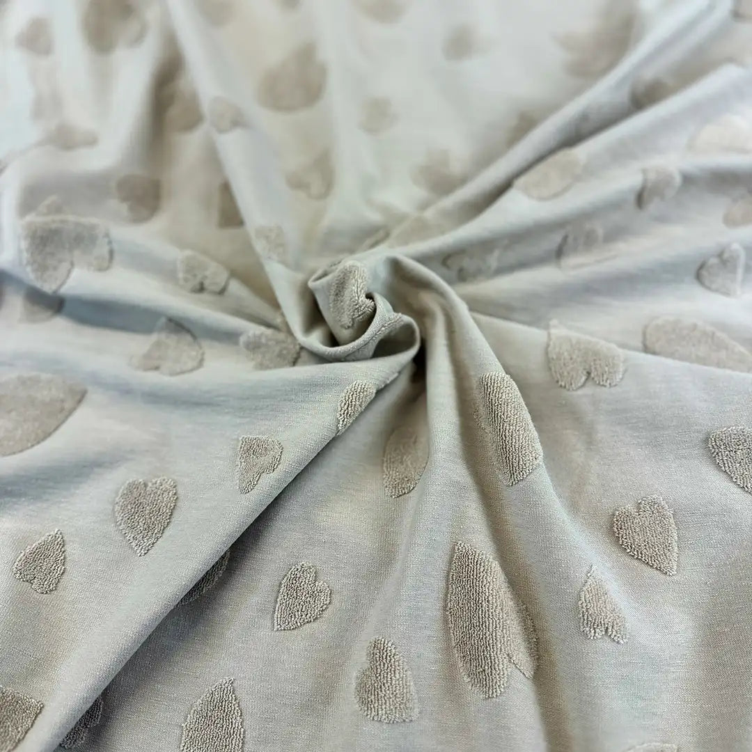 Jersey Jaquard Stoff - Frotte Herzen Beige 520