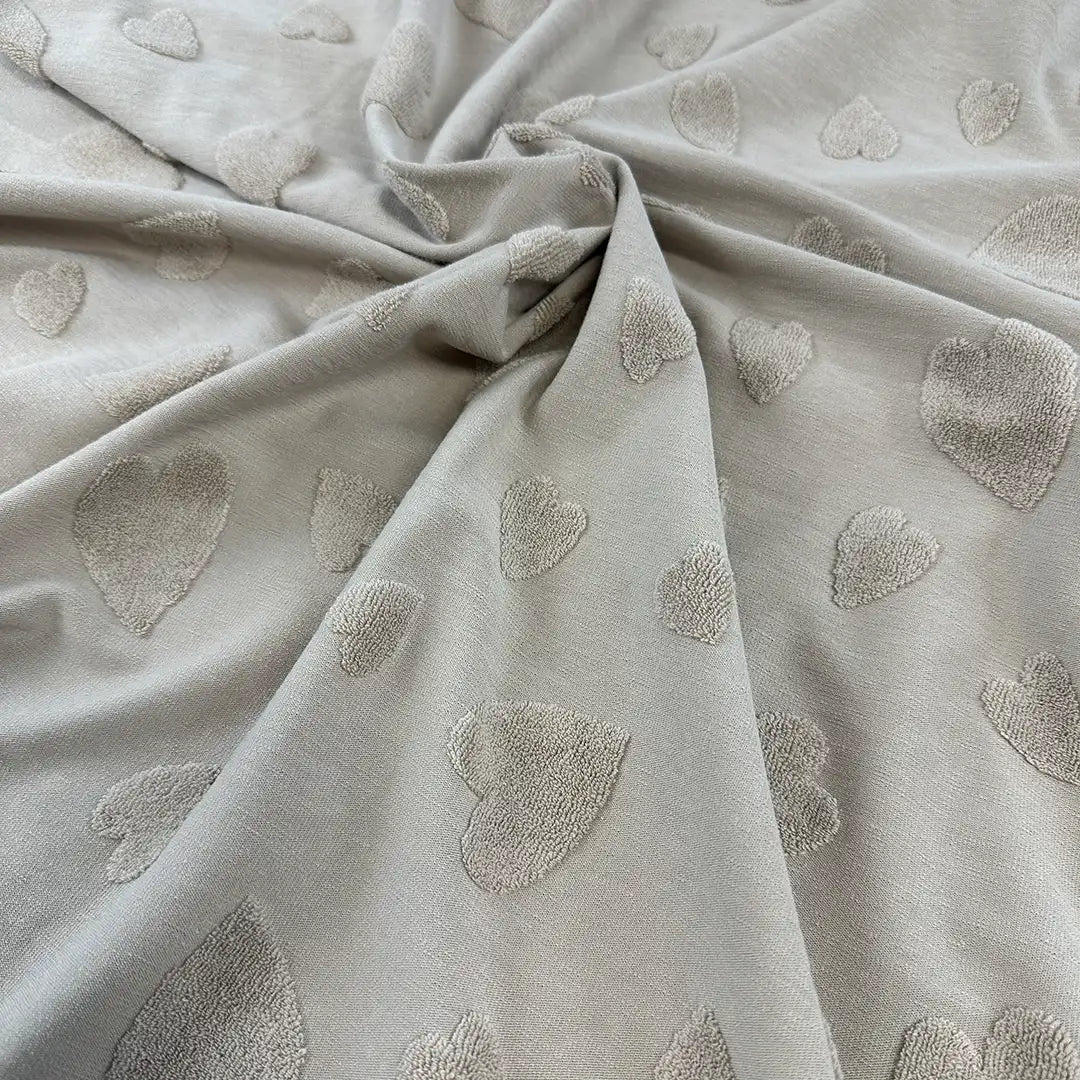 Jersey Jaquard Stoff - Frotte Herzen Beige 520