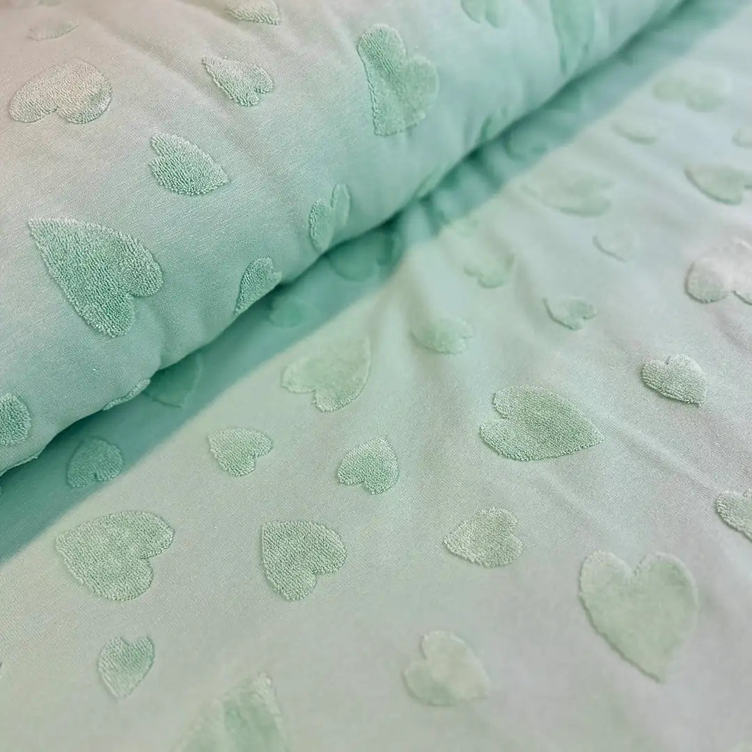Jersey Jaquard Stoff - Frotte Herzen Mint 220