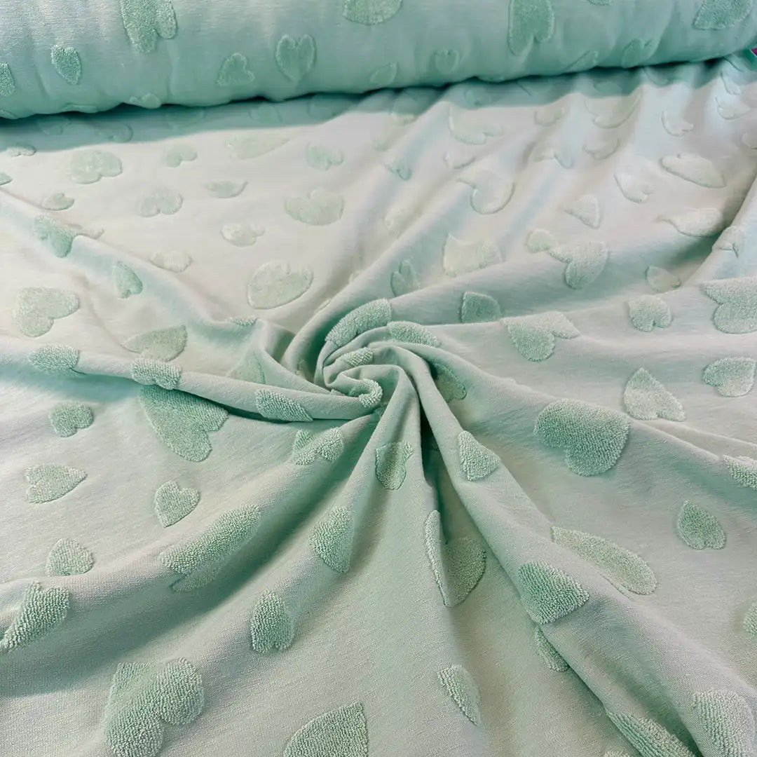 Jersey Jaquard Stoff - Frotte Herzen Mint 220