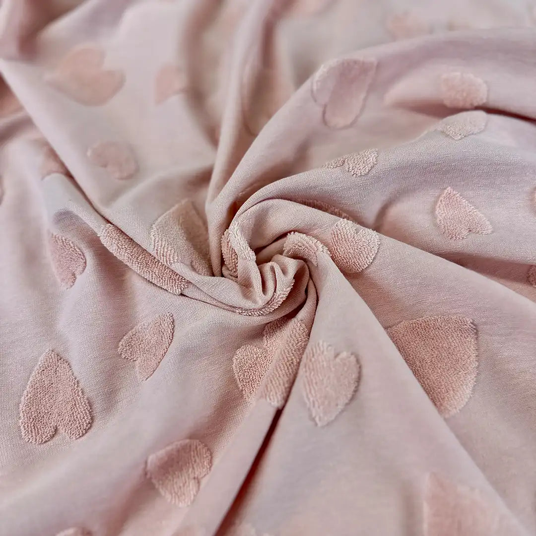 Jersey Jaquard Stoff - Frotte Herzen Rosa 120