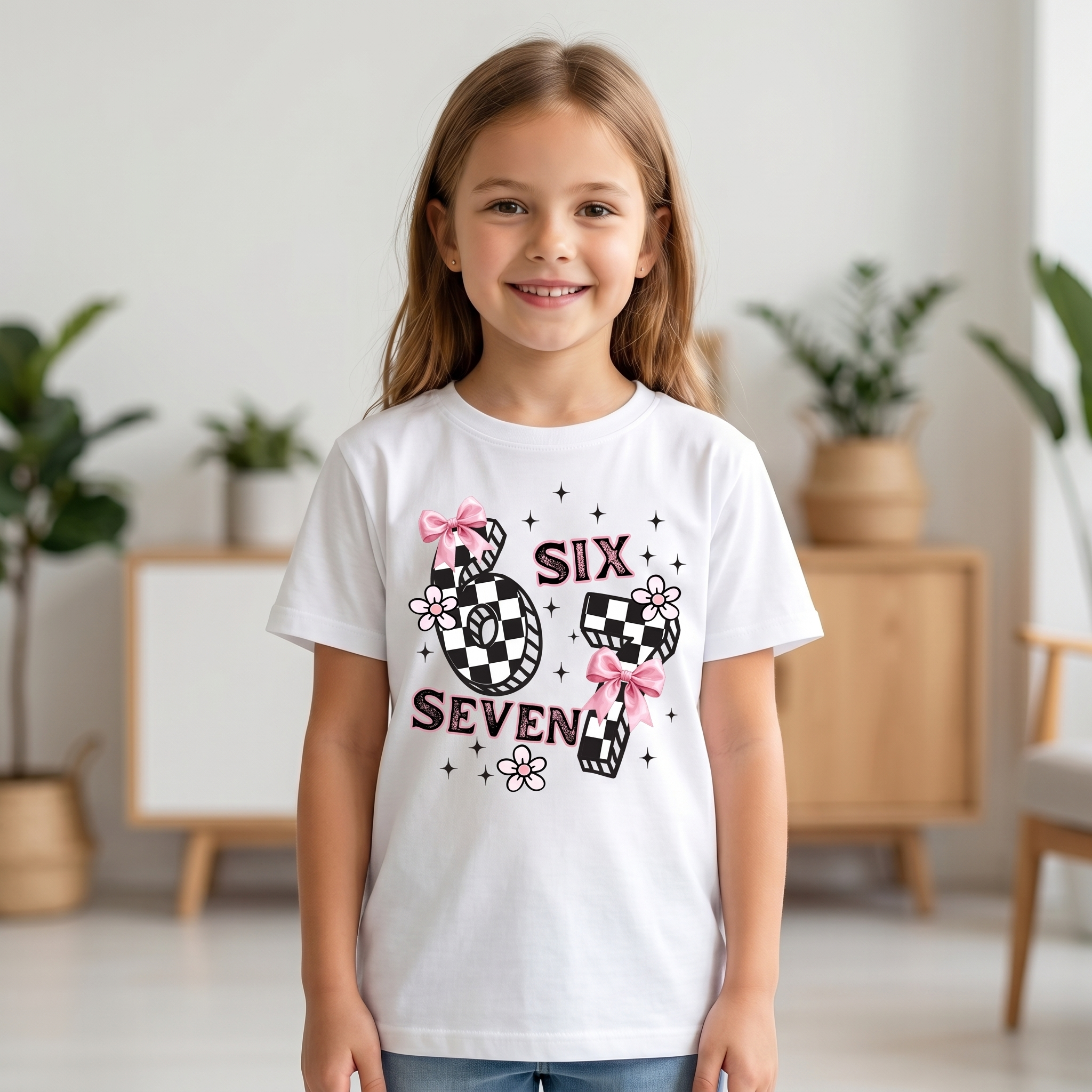 Six Seven Hände Schleifchen – Kinder T-Shirt mit Namen | 67 Meme personalisierbar