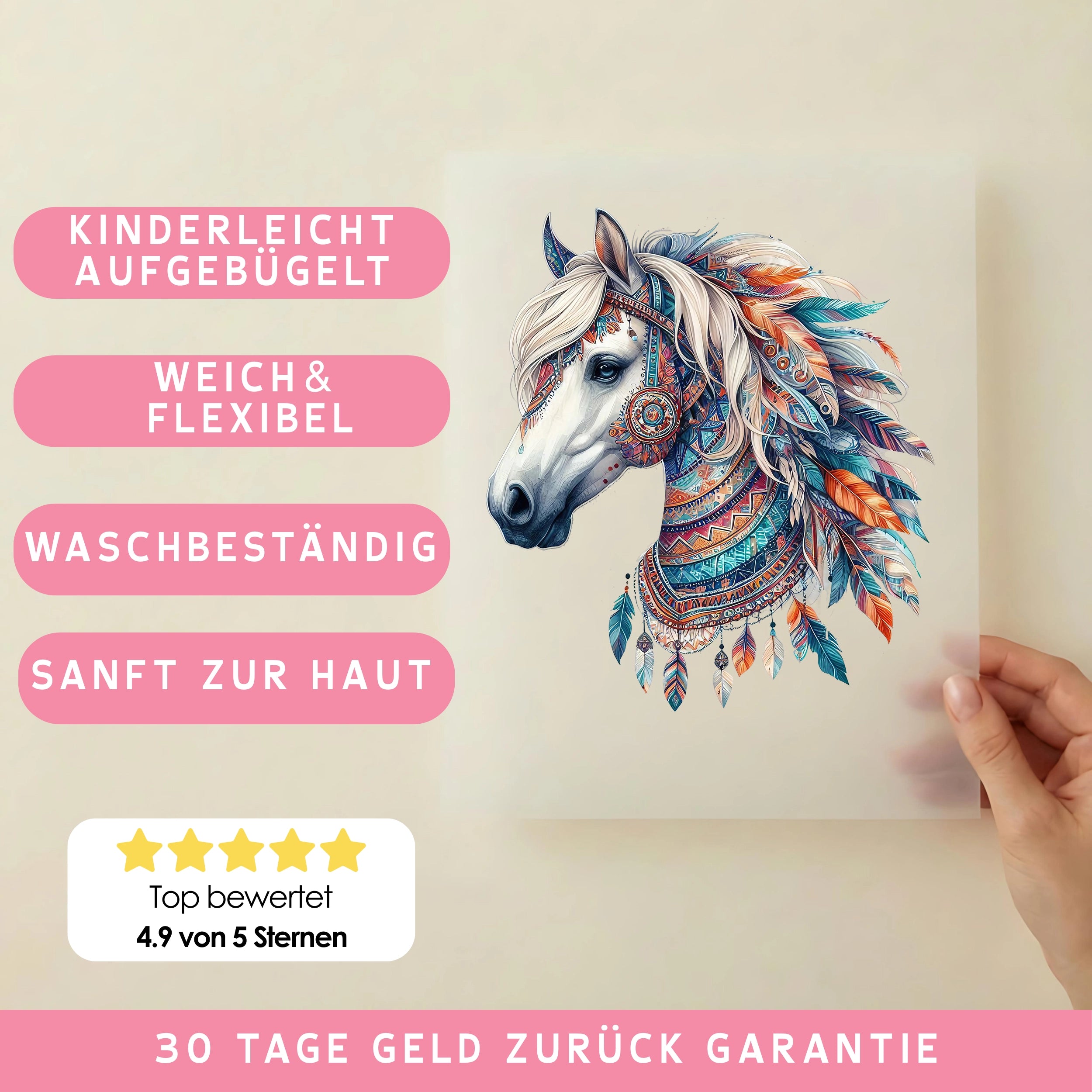 Bügelbild Boho Pferd Weiß