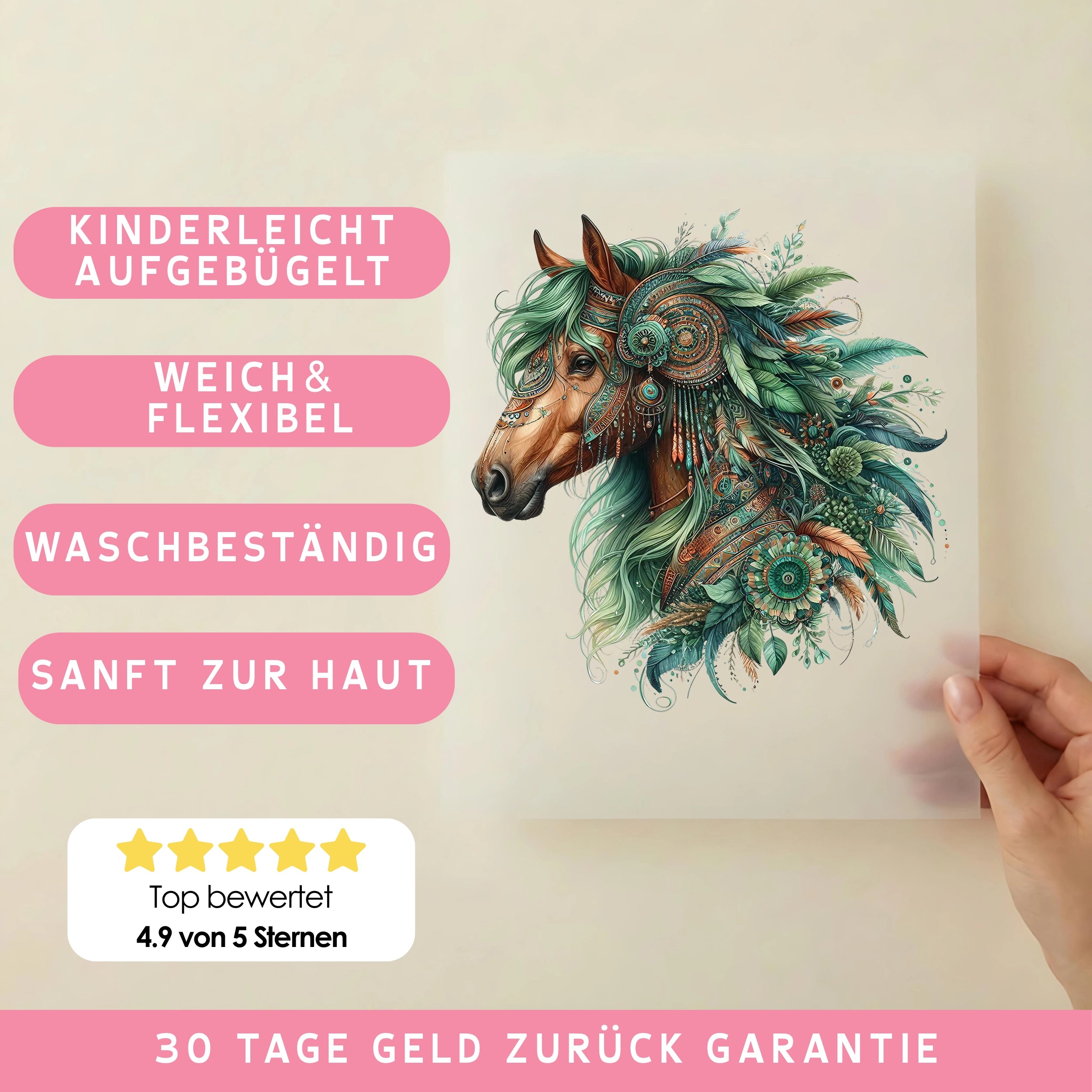 Bügelbild Boho Pferd Green Wild