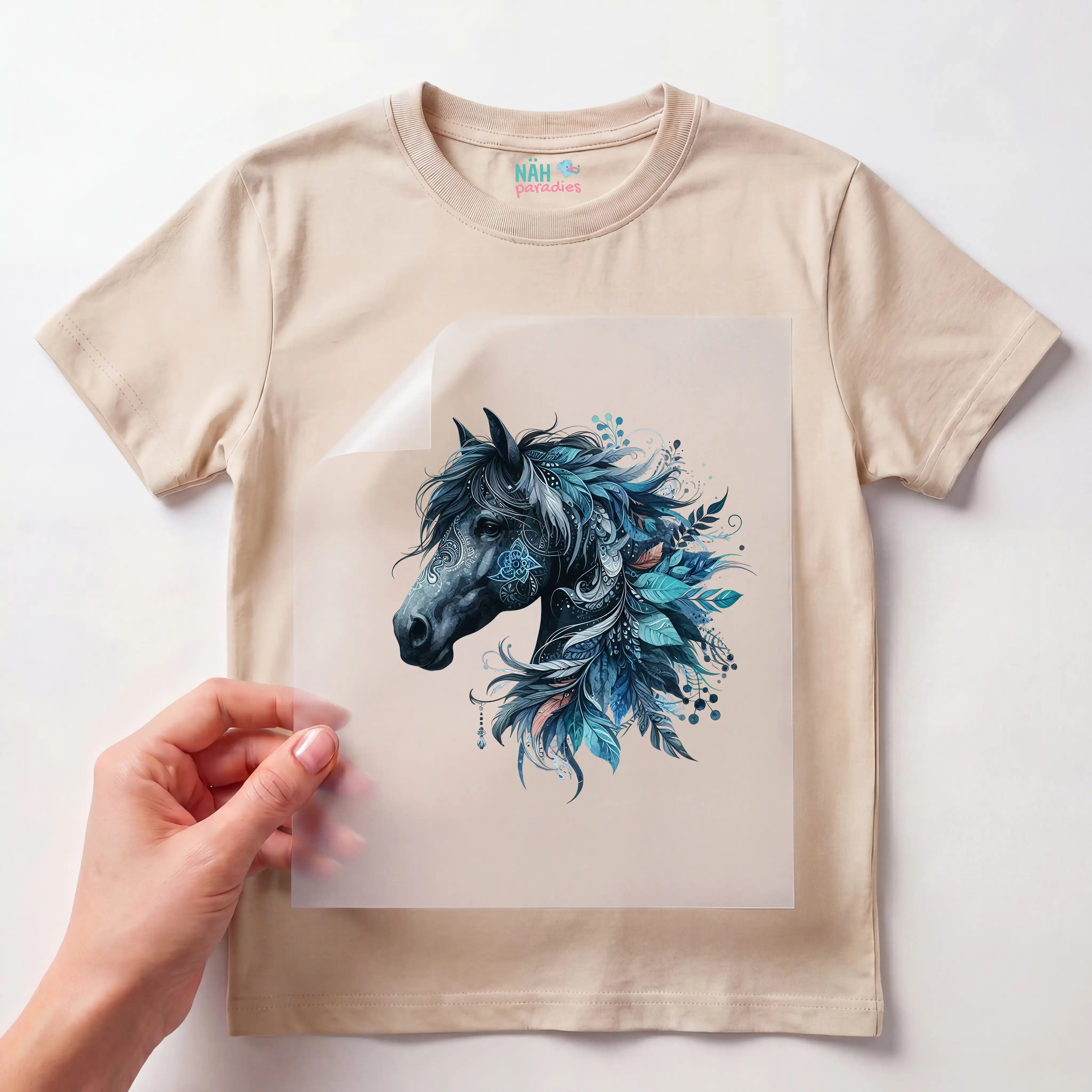 Bügelbild Boho Pferd Blau