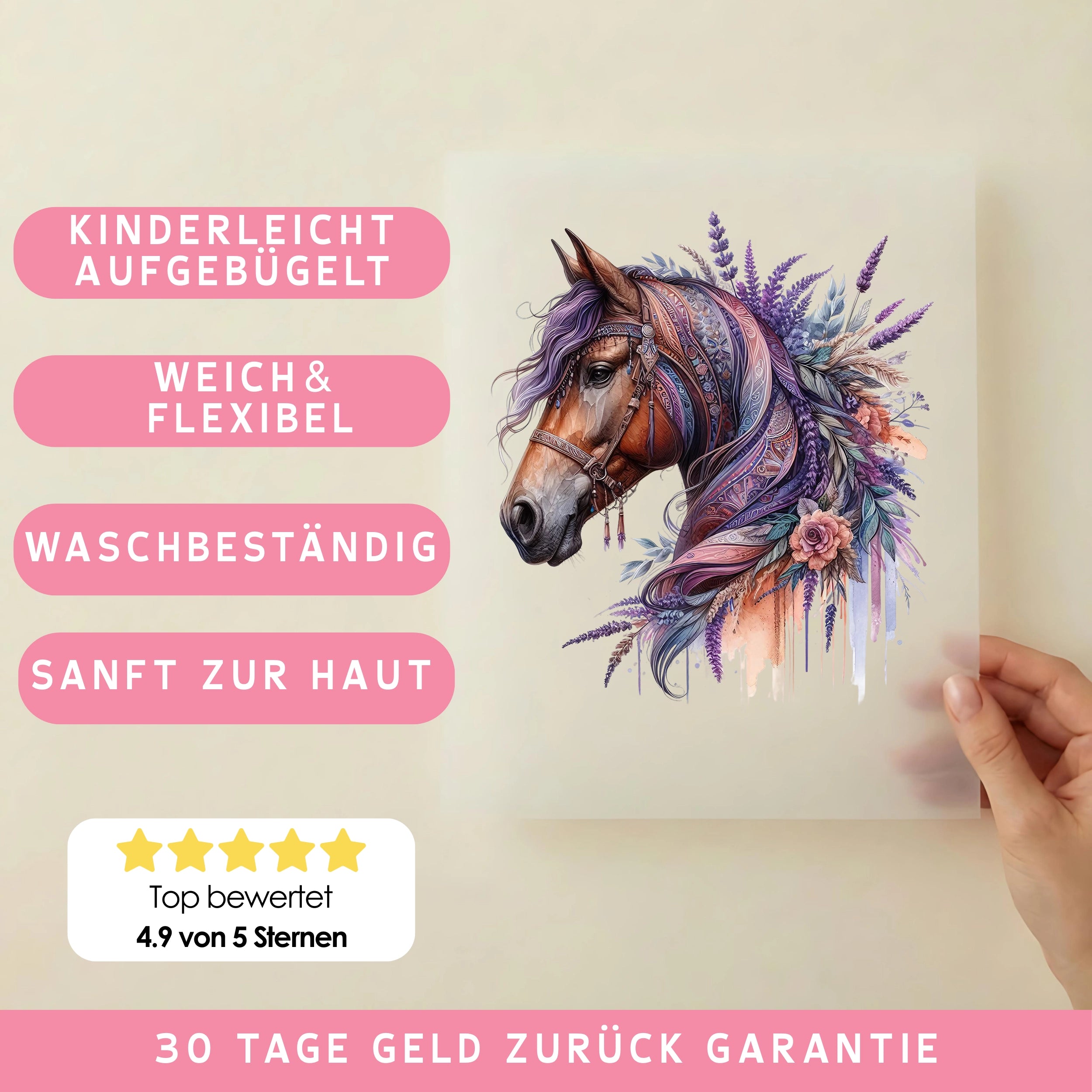Bügelbild Boho Pferd Lila
