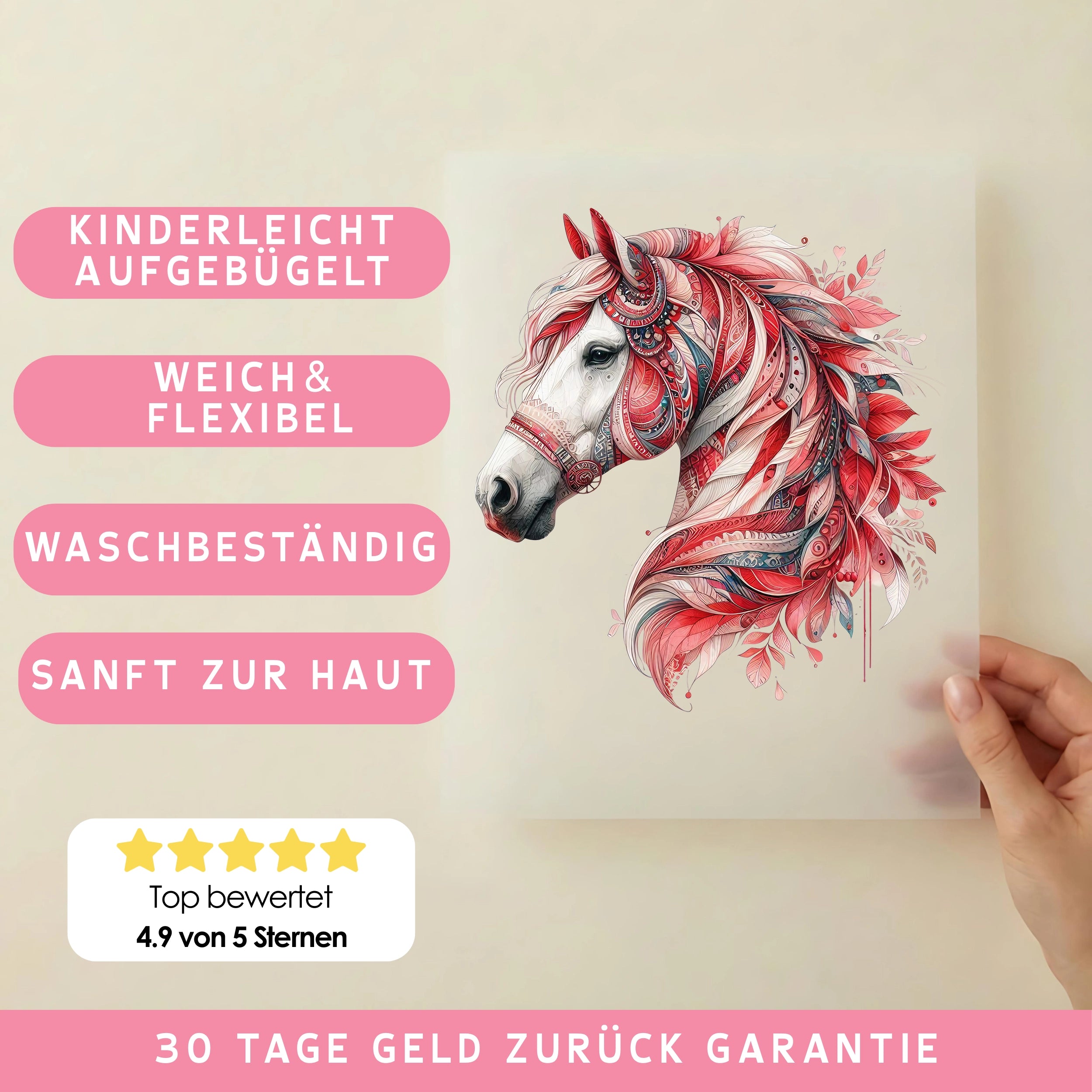 Bügelbild Boho Pferd Rot