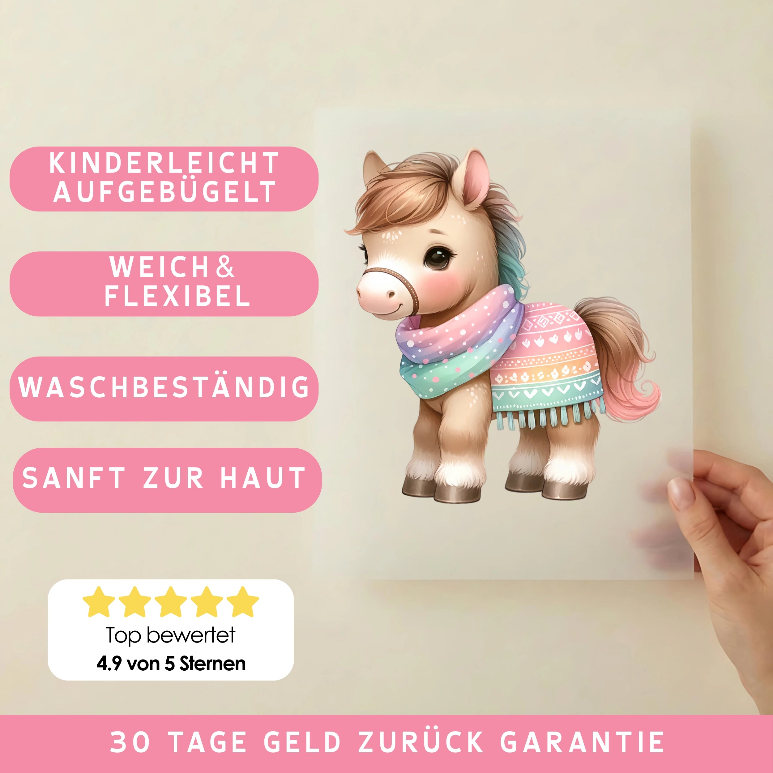 Bügelbild Pony im Pastell Outfit