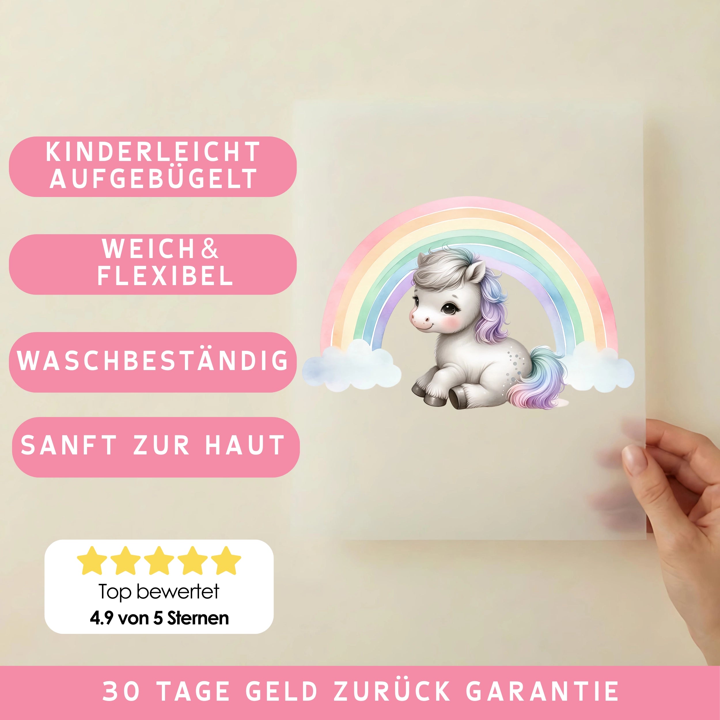 Bügelbild Regenbogenpony Glücksbringer
