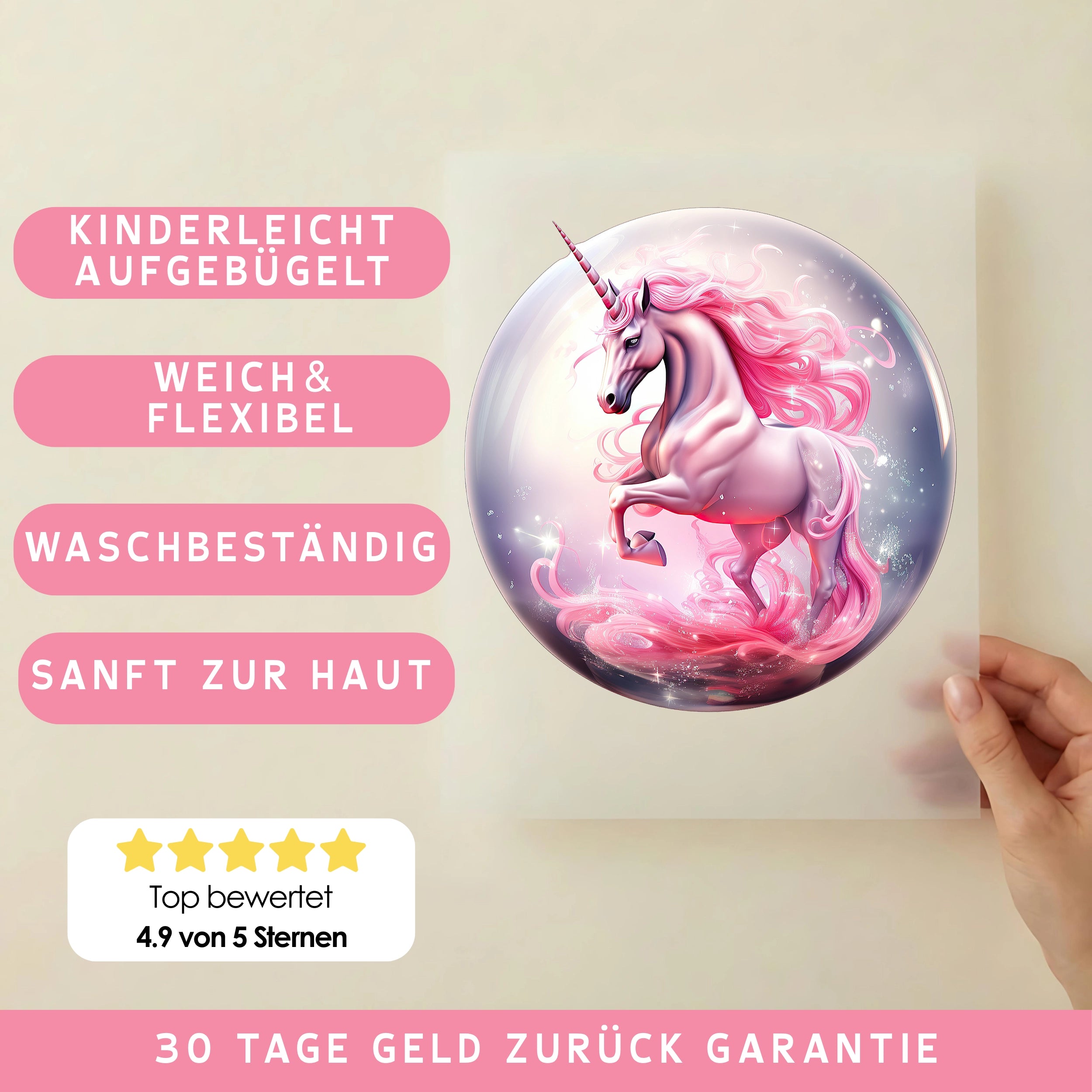 Bügelbild Einhorn Glasskugel