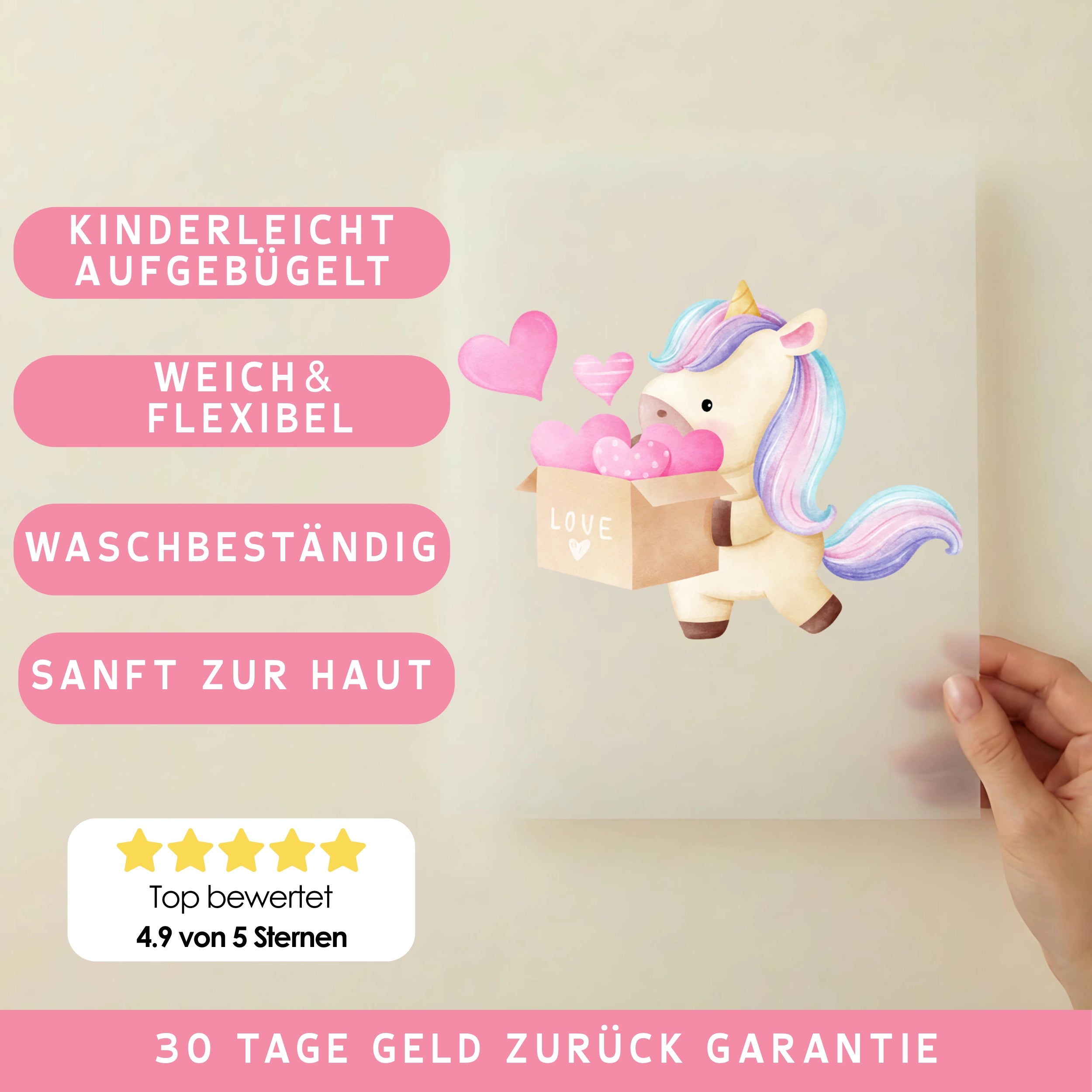 Bügelbild Einhorn Liebeslieferung