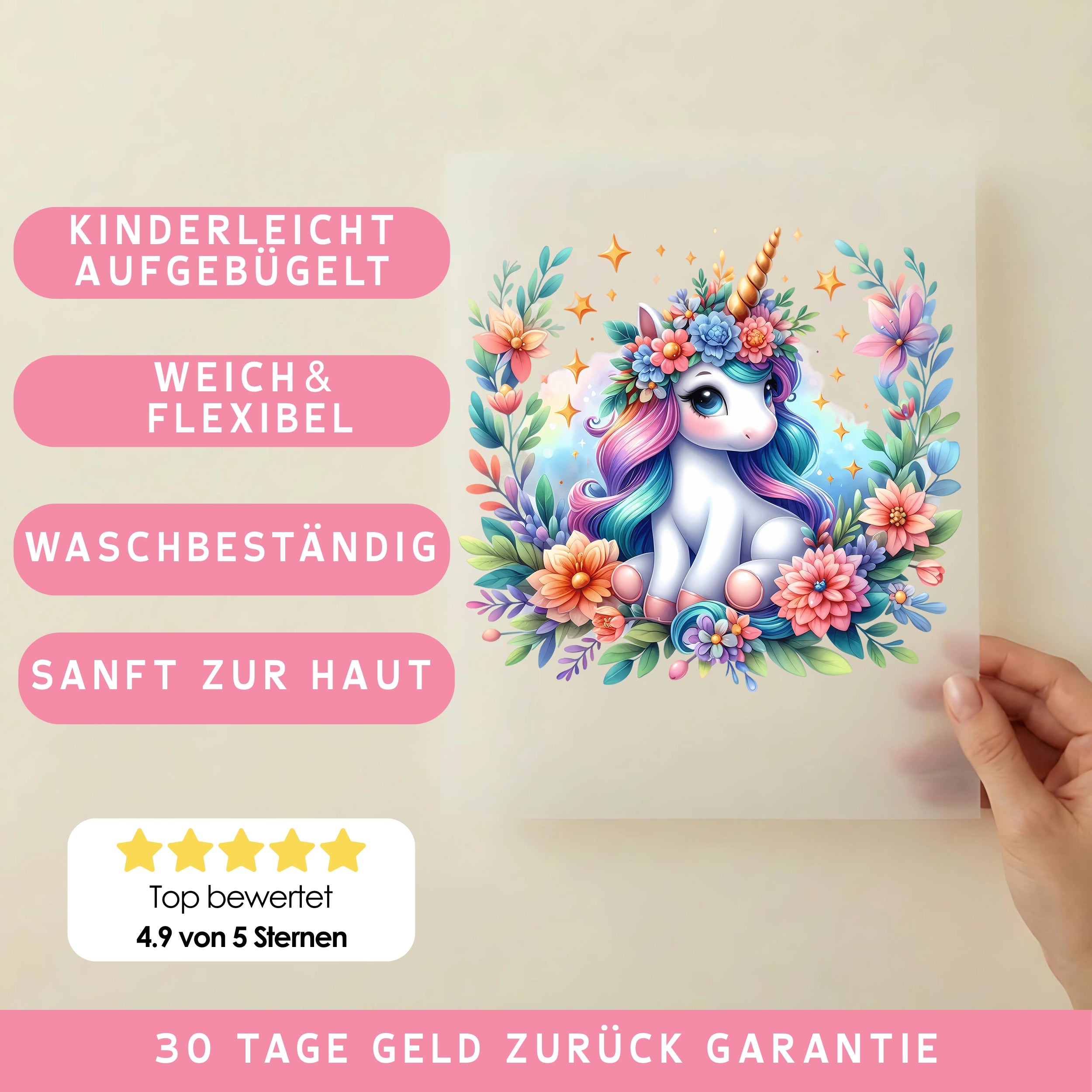 Bügelbild Blumeneinhorn