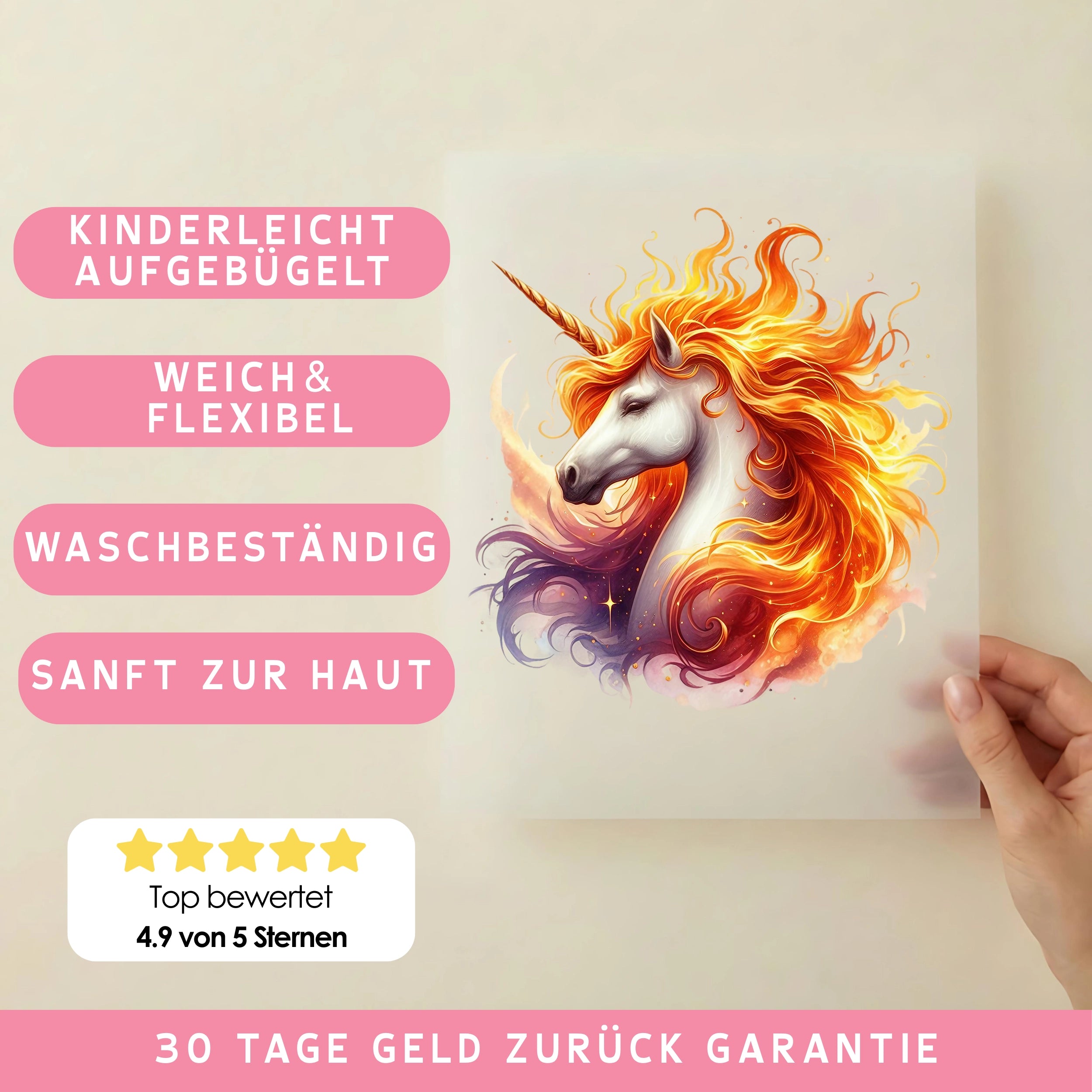 Bügelbild Einhorn Flammenmähne