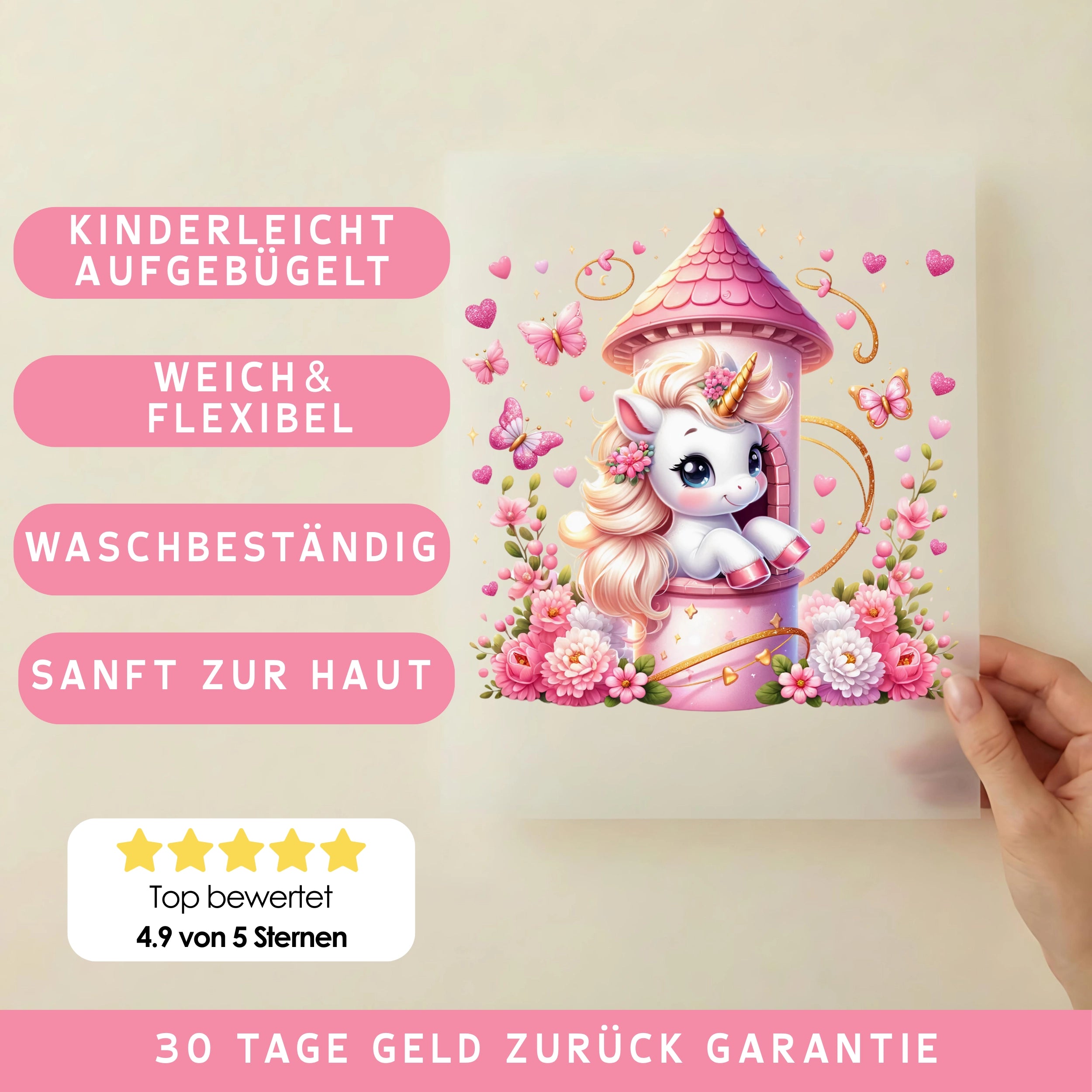 Bügelbild Einhorn Amelie Zauberturm