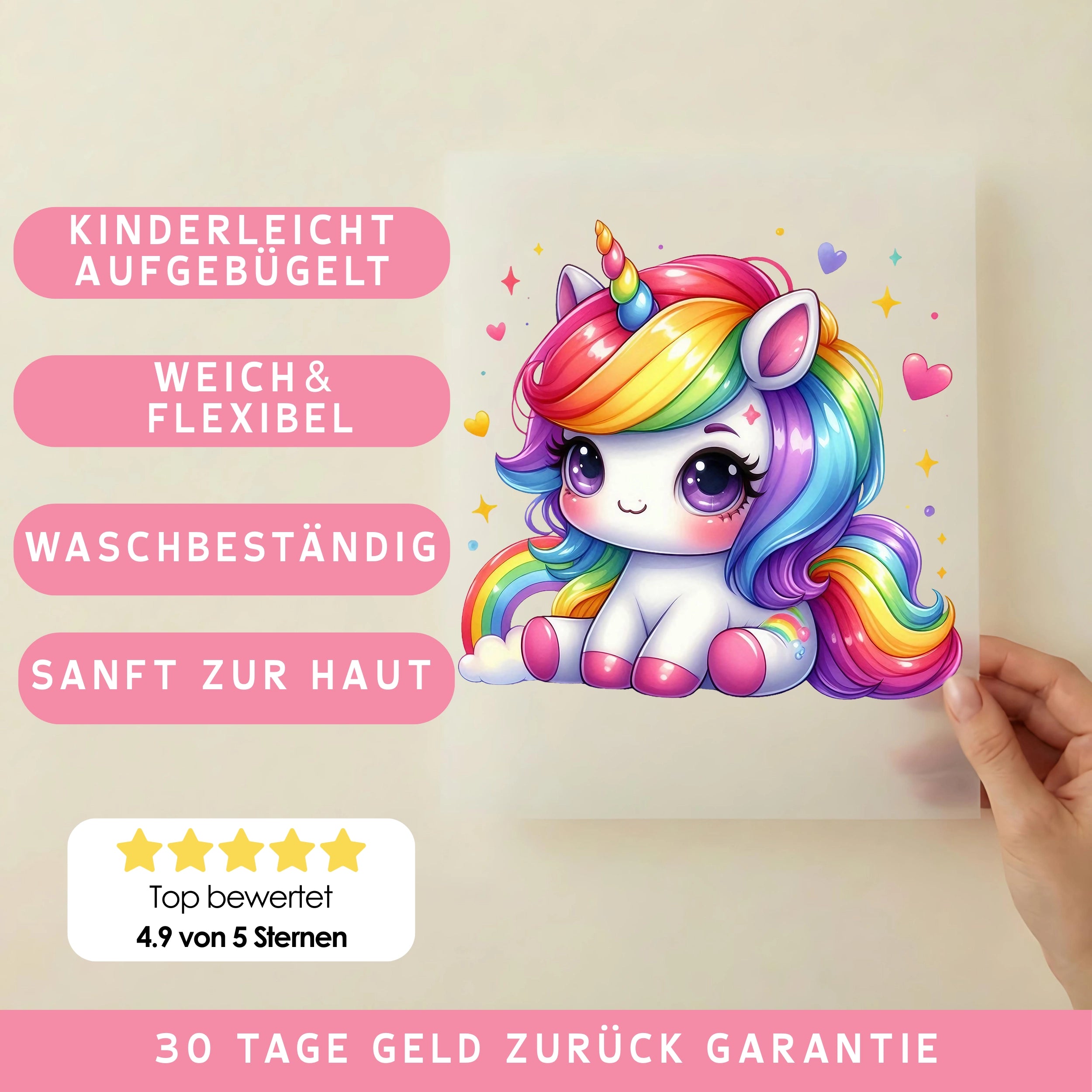 Bügelbild Einhorn Herzchenzauber