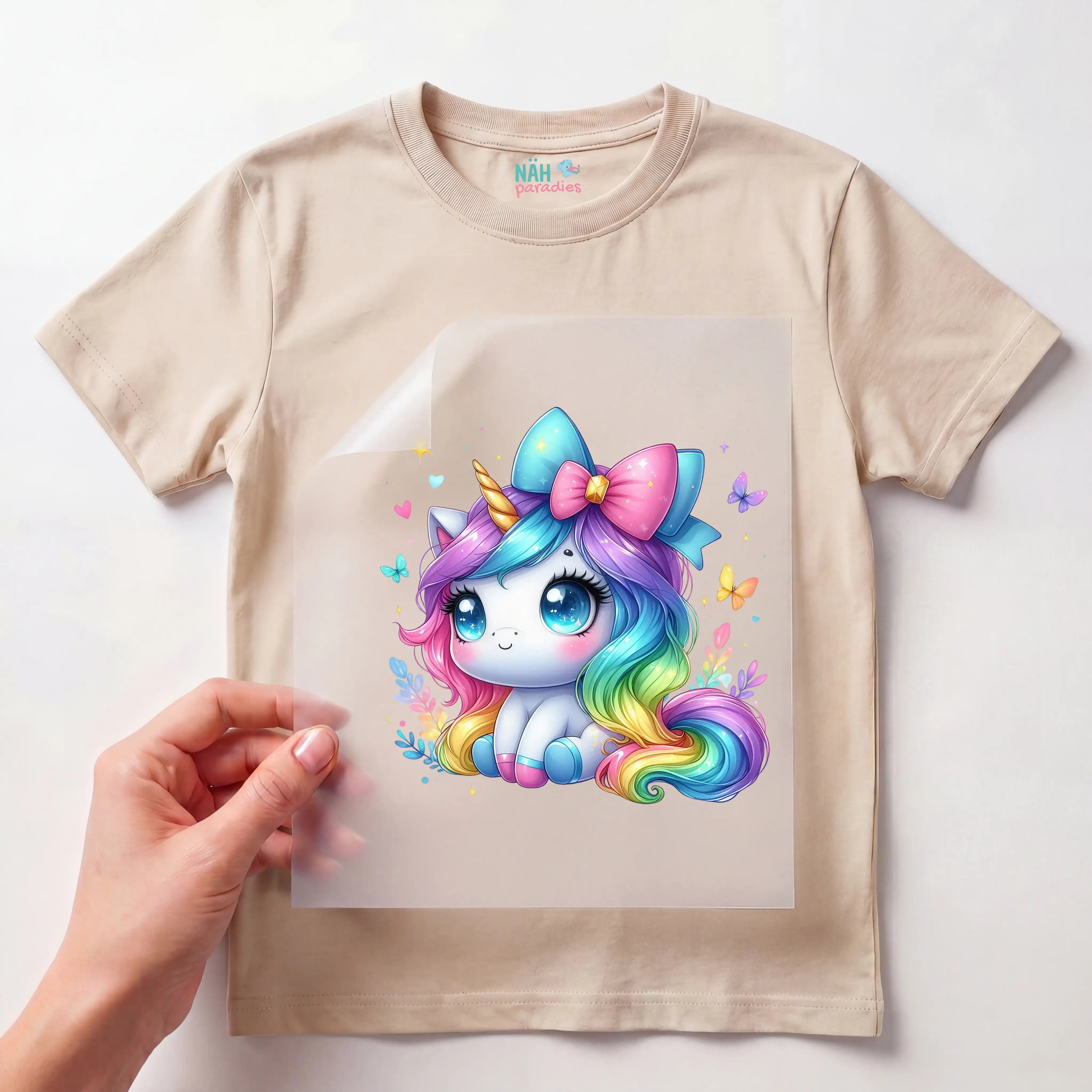 Bügelbild Einhorn Pastelschleife