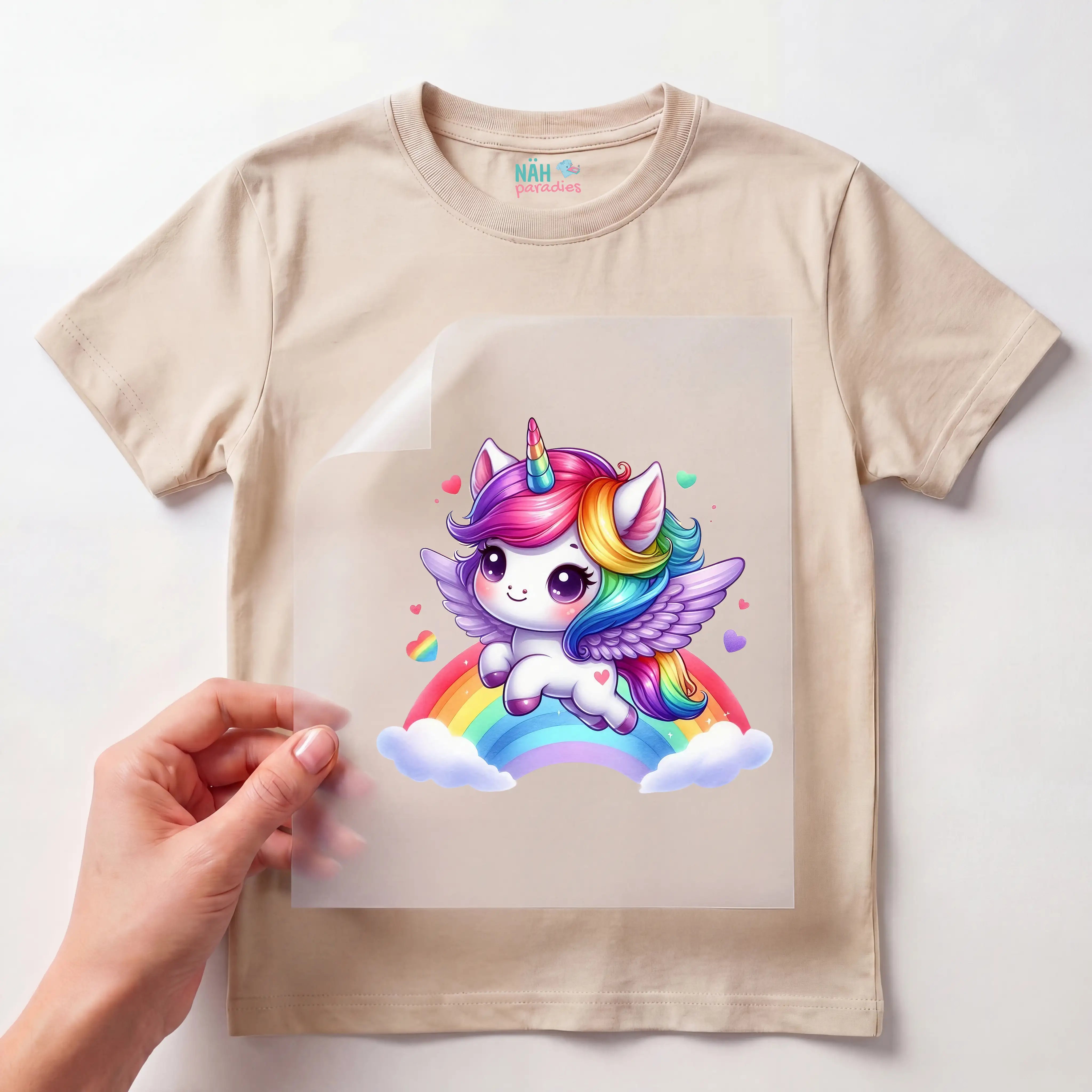 Bügelbild Einhorn Regenbogenflug