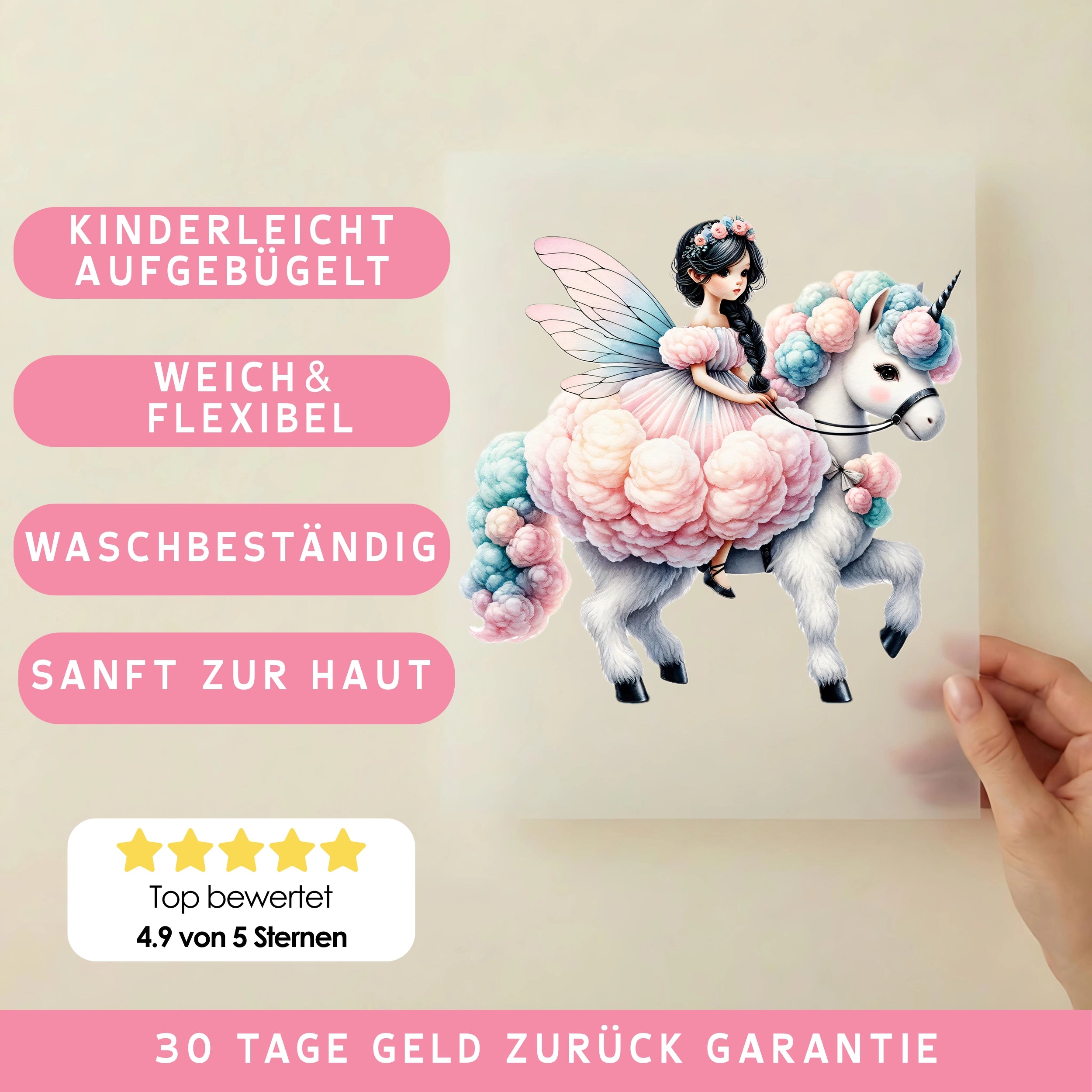Bügelbild Zuckerwatten Fee Einhornschimmer