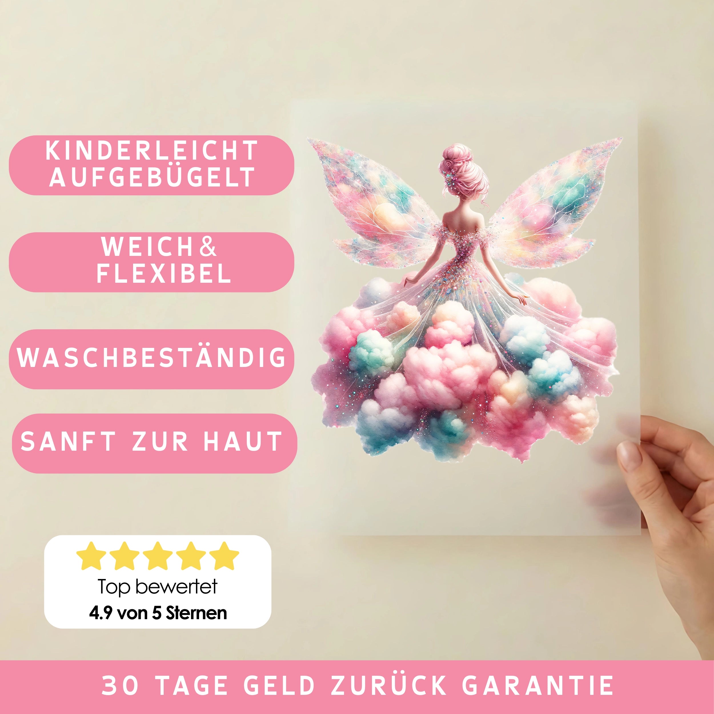 Bügelbild Zuckerwatten Fee Flauschfunkeln