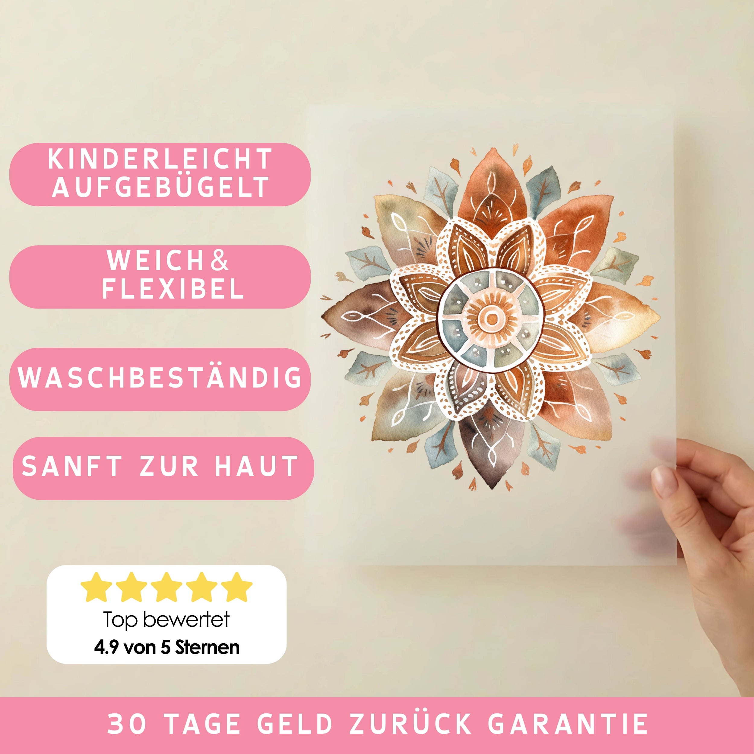 Bügelbild Mandala Lotuslicht