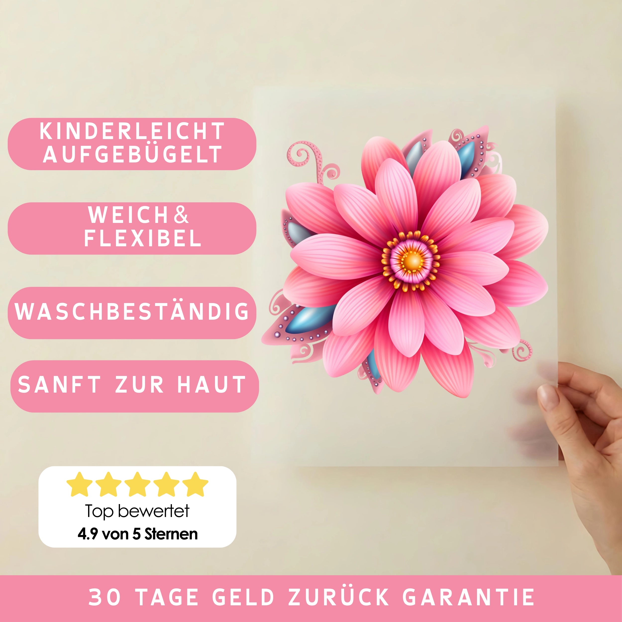 Bügelbild Rosablüte