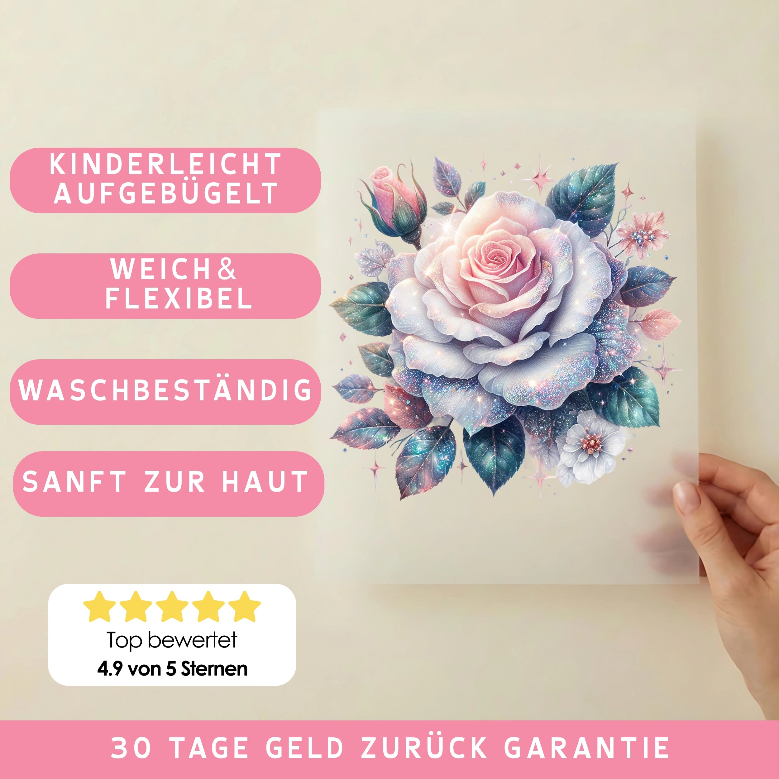 Bügelbild Rose Pastel Stardust