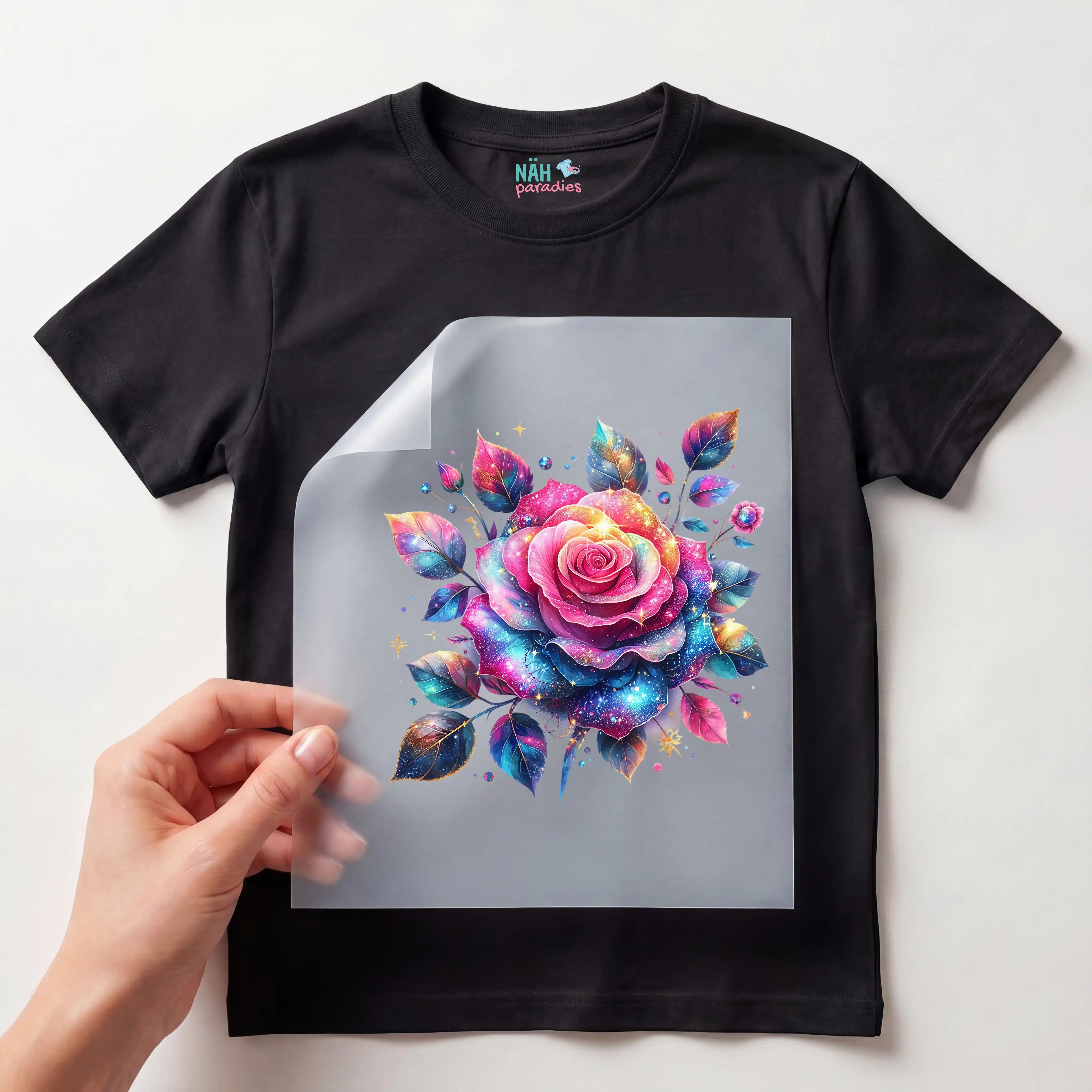 Bügelbild Rose Rainbow Galaxy