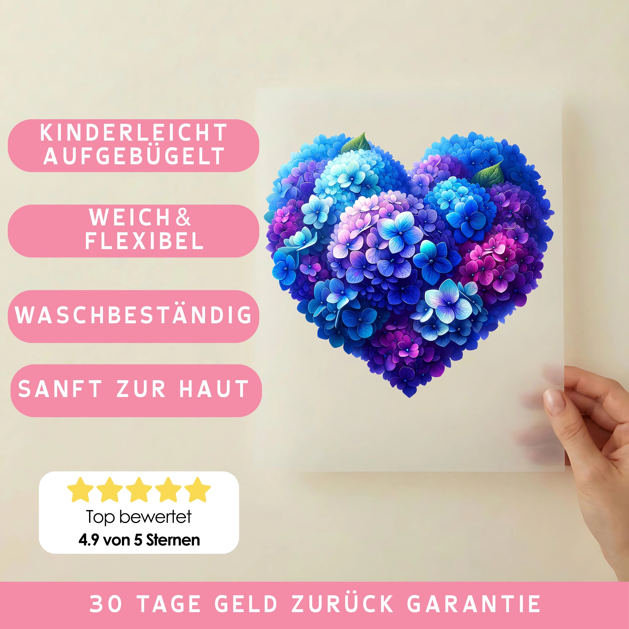 Bügelbild Blütenherz Hortensienzauber