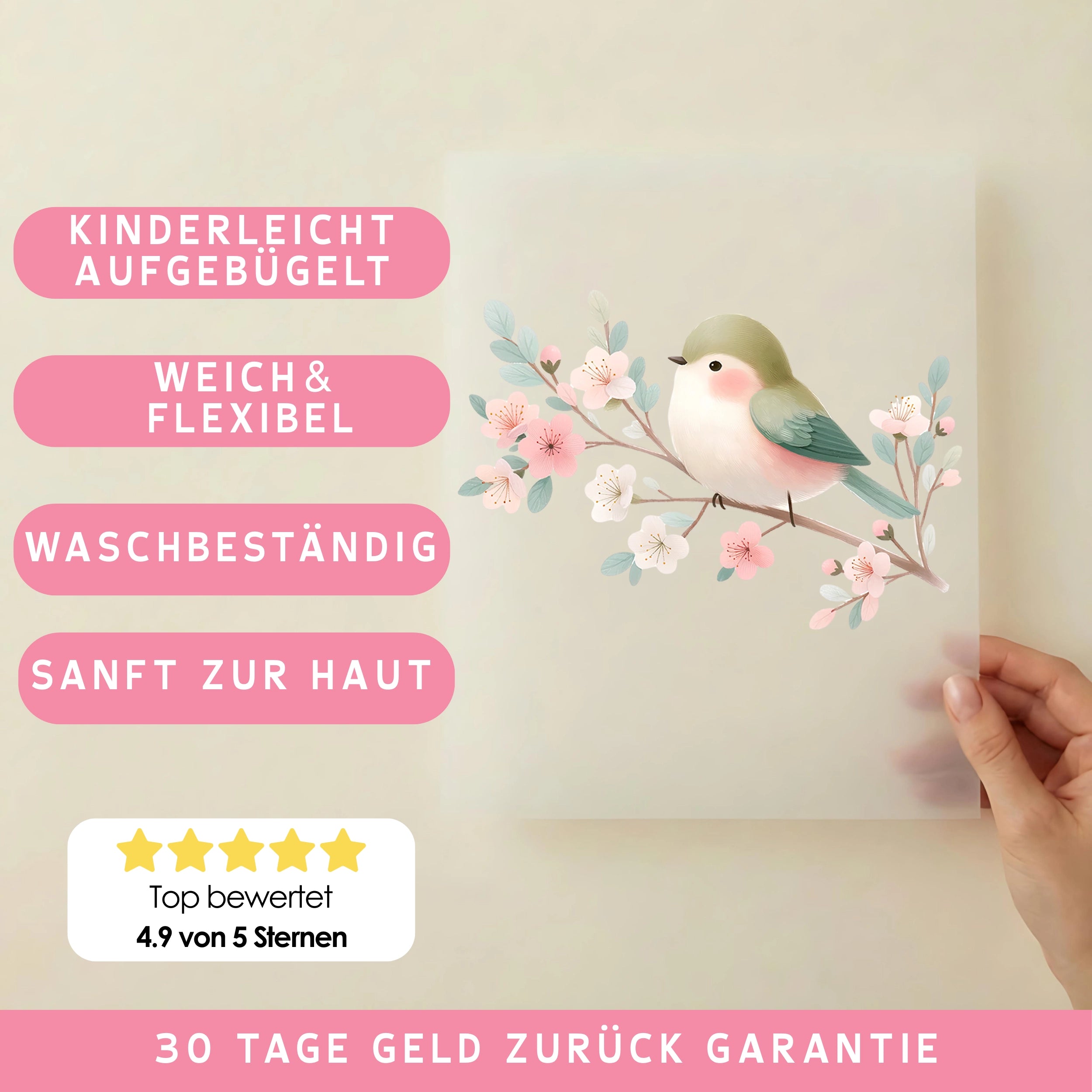Bügelbild Vogel Blütenzwitscher