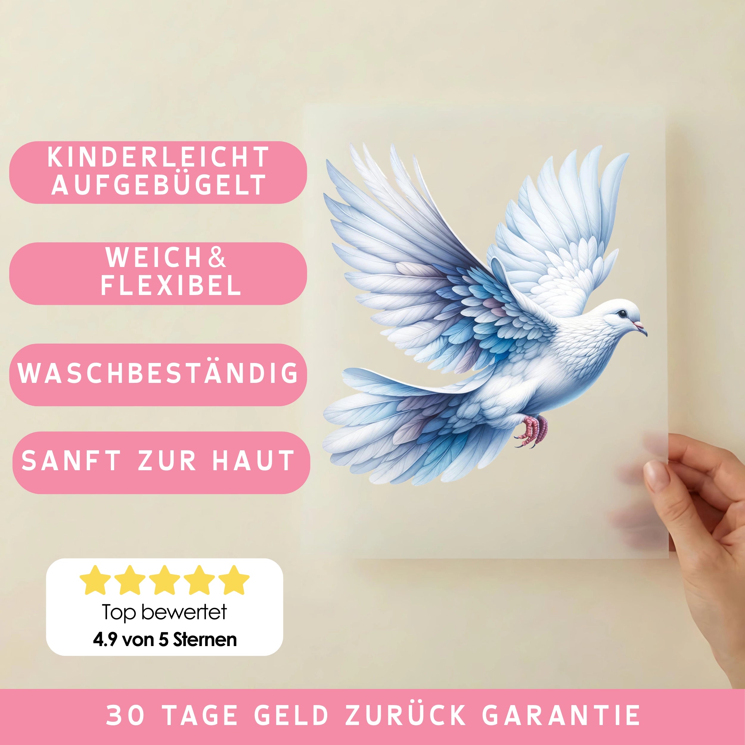 Bügelbild Taube Flügel des Friedens