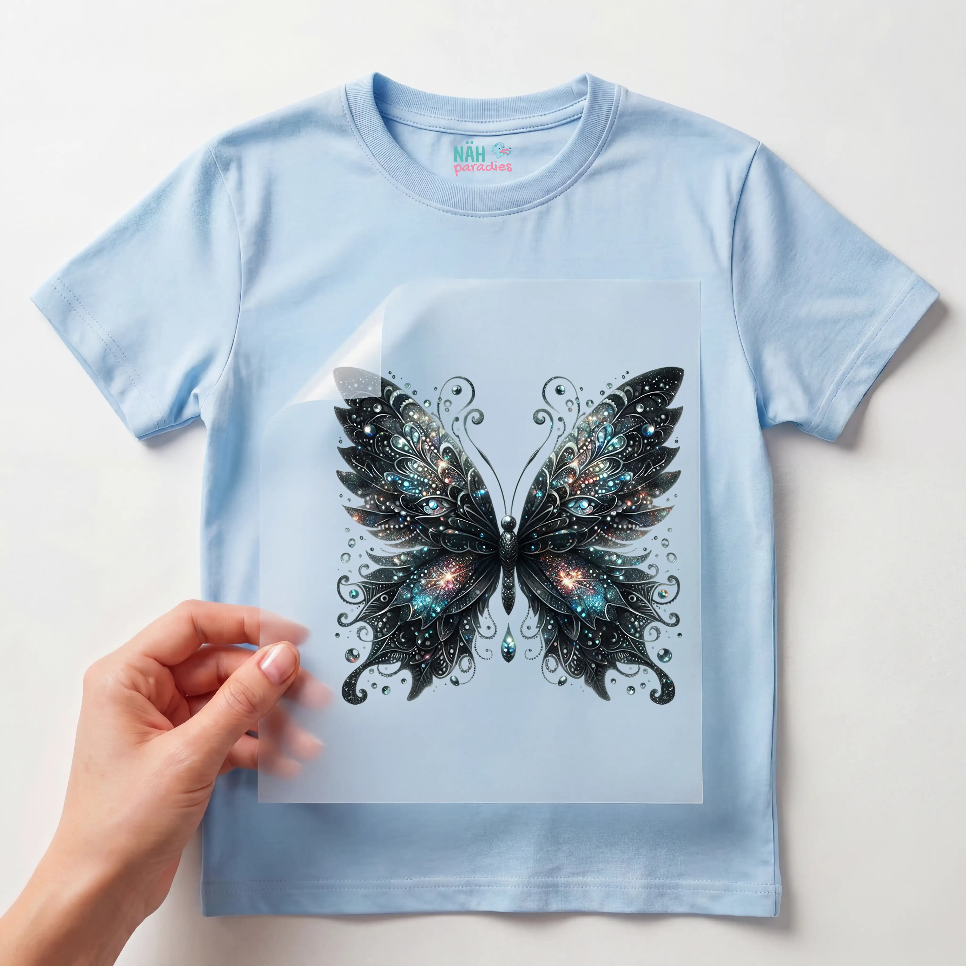 Bügelbild Schmetterling schwarzer Nachtglanz
