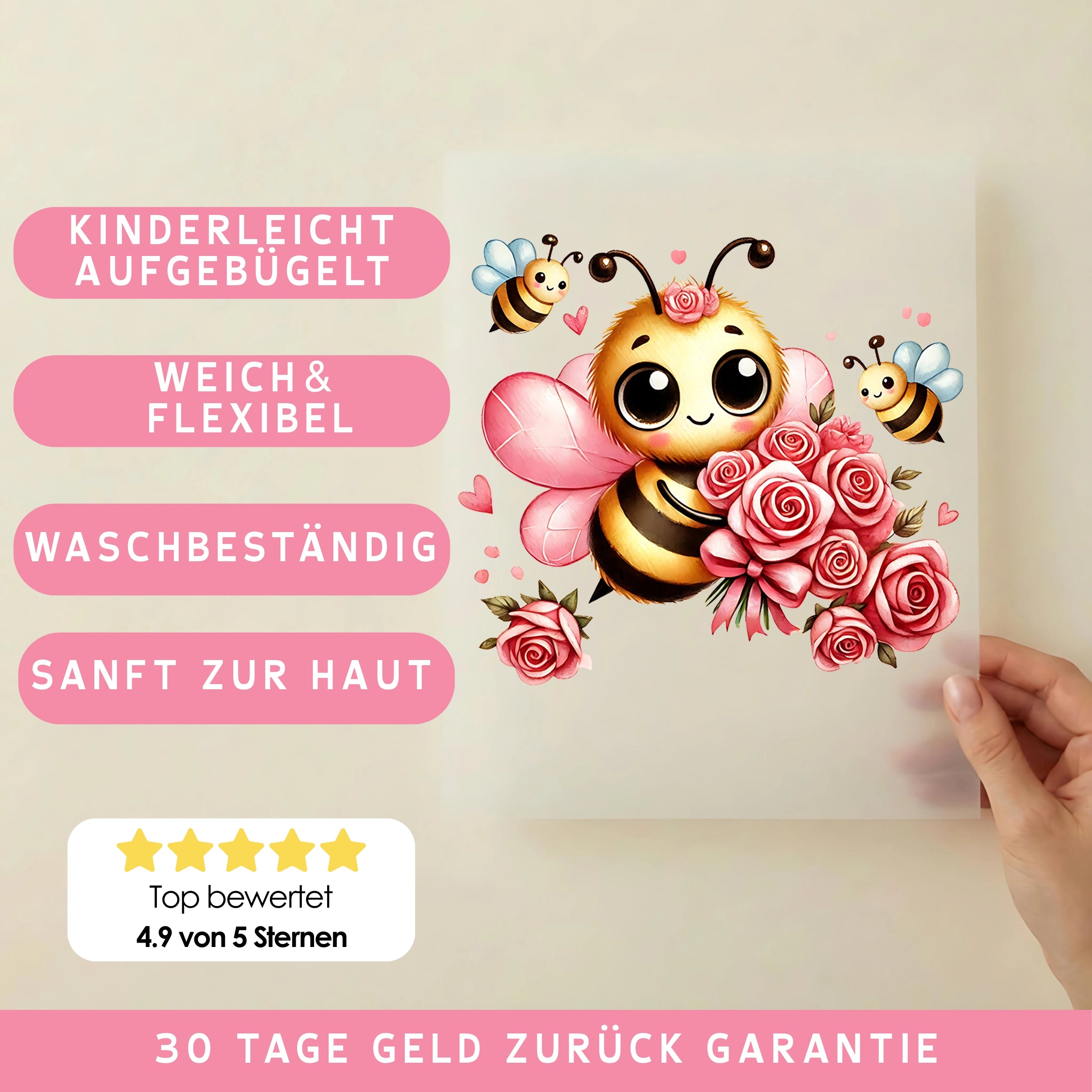 Bügelbild Süße Rosen Biene