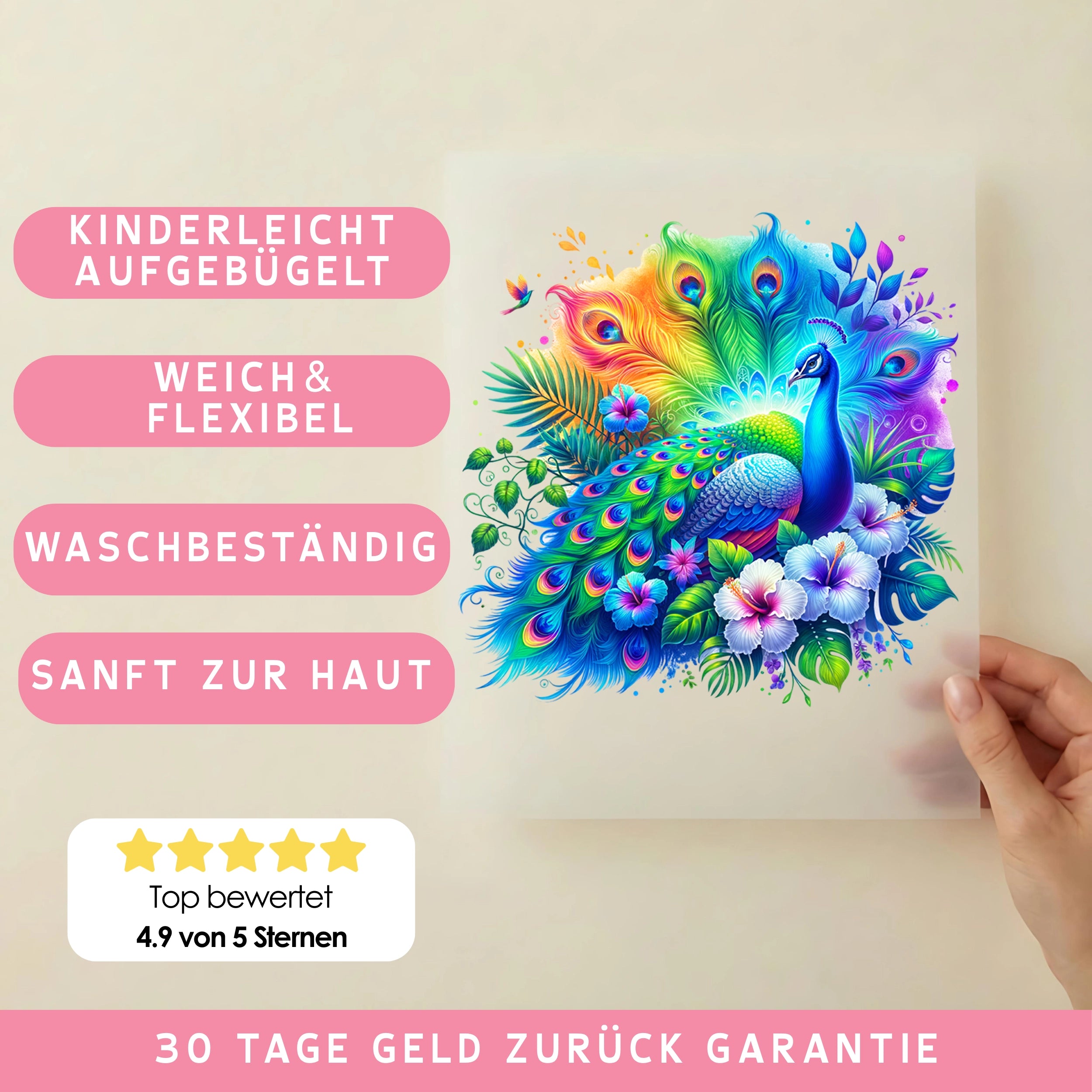 Bügelbild Funkelnder Pfau
