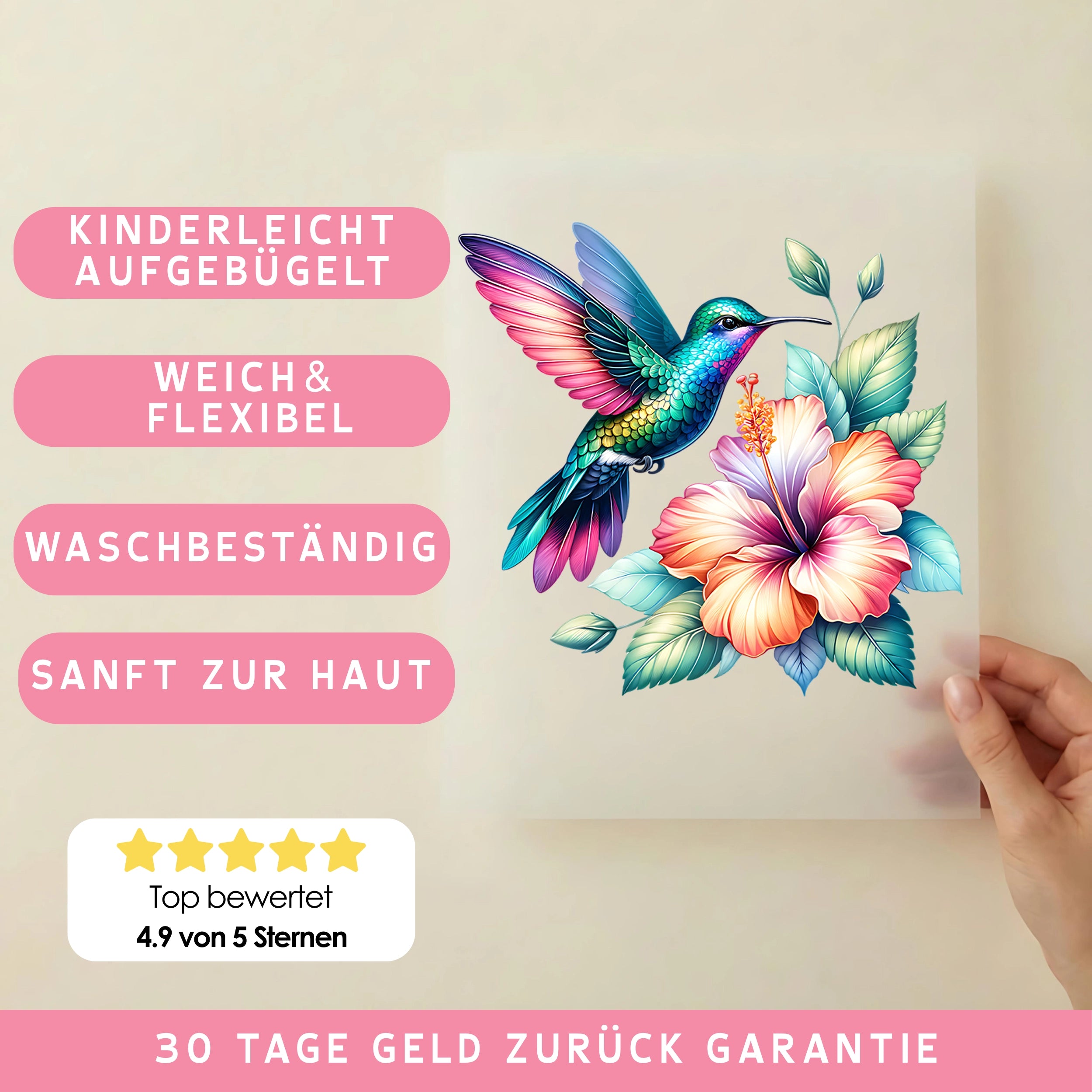 Bügelbild Kolibri Blüte