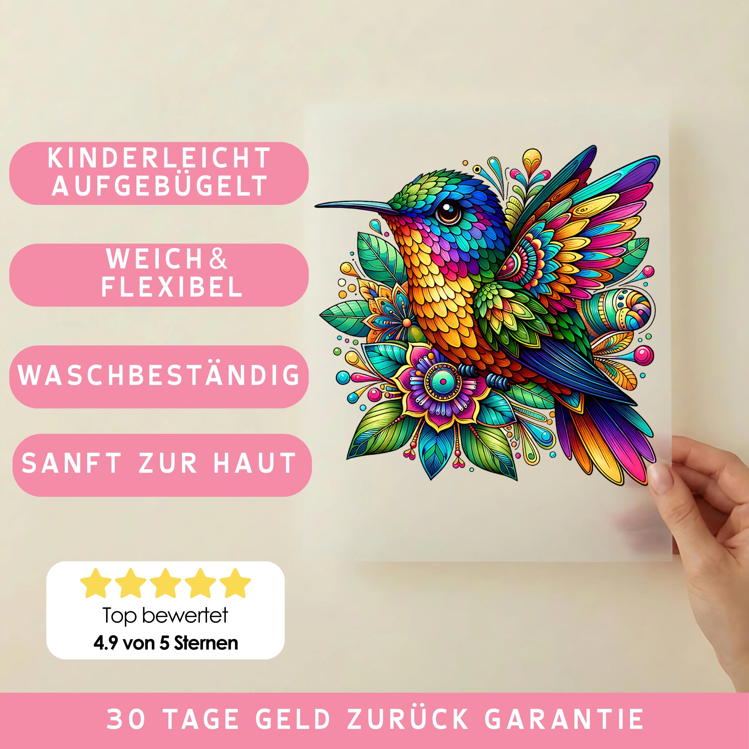 Bügelbild Kolibri Mandala