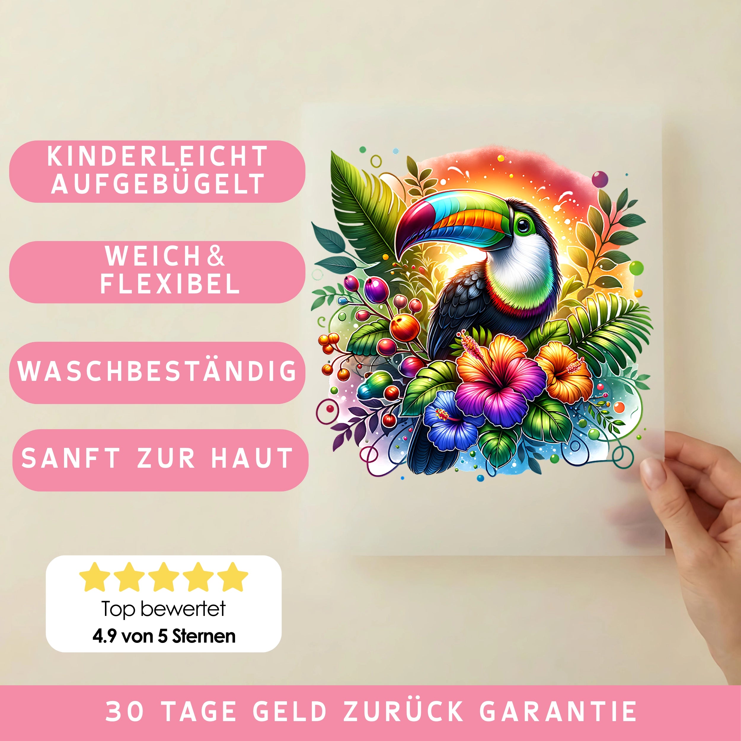 Bügelbild Tukan im Paradies