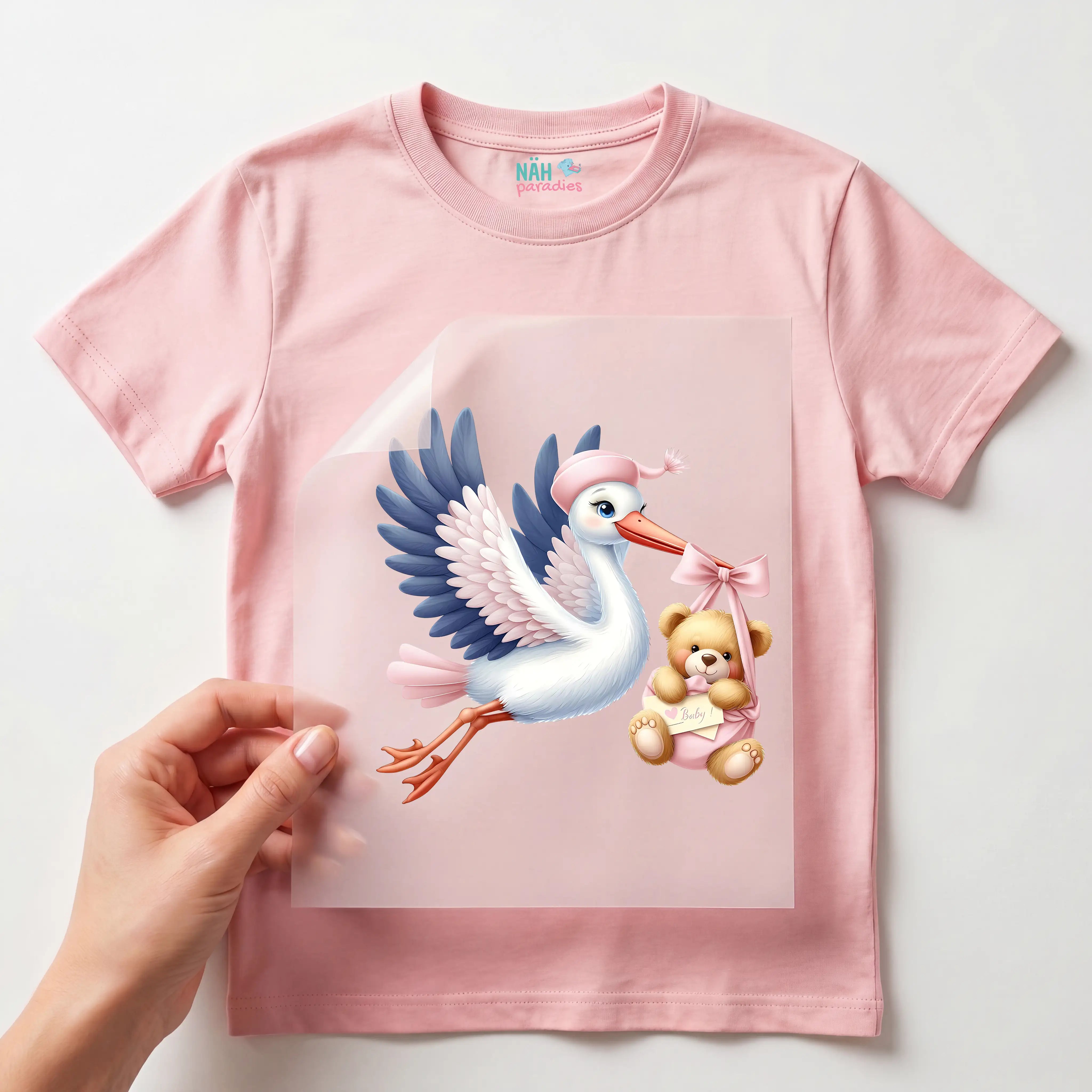 Bügelbild Storch Babyglück Mädchen