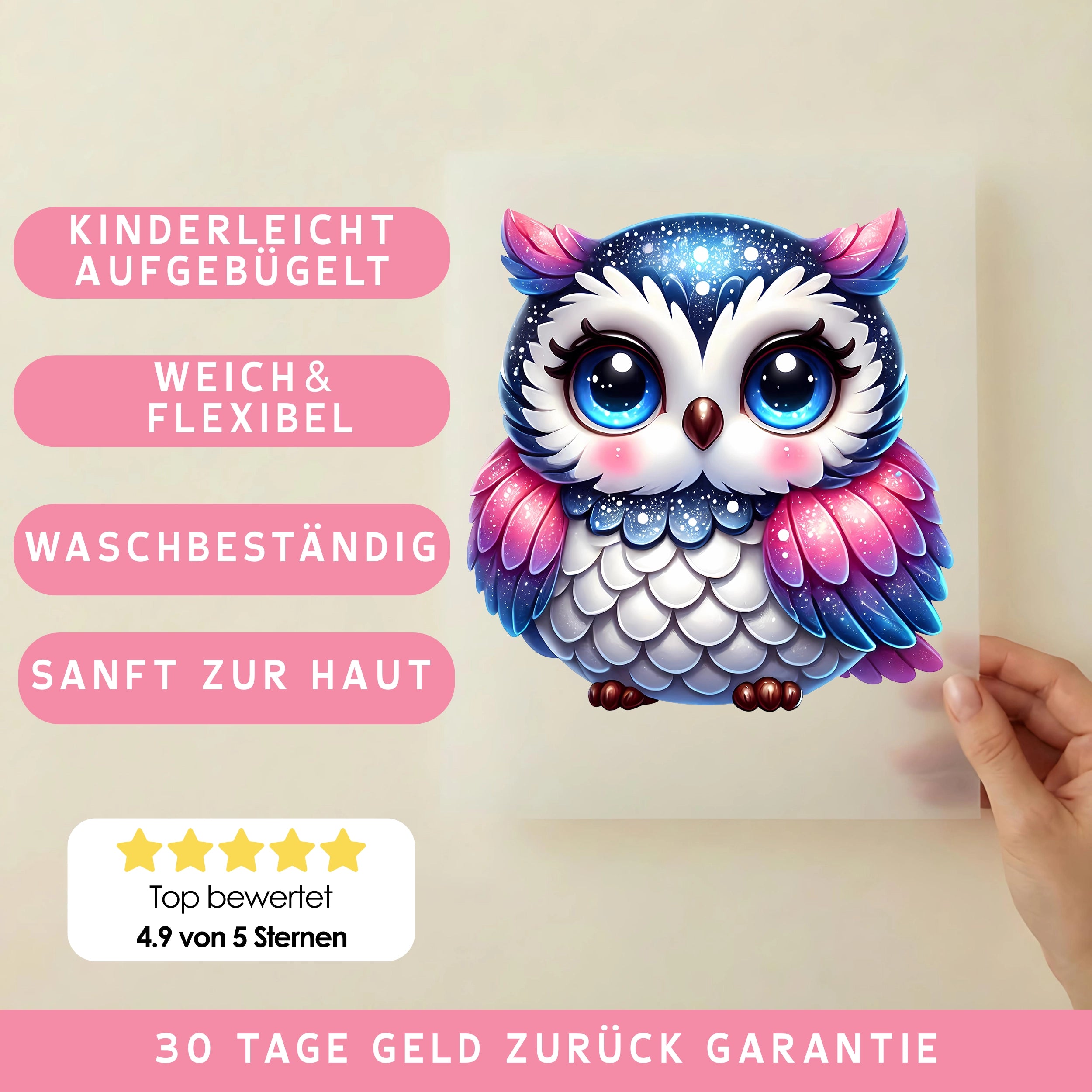 Bügelbild Eule Sternenglanz