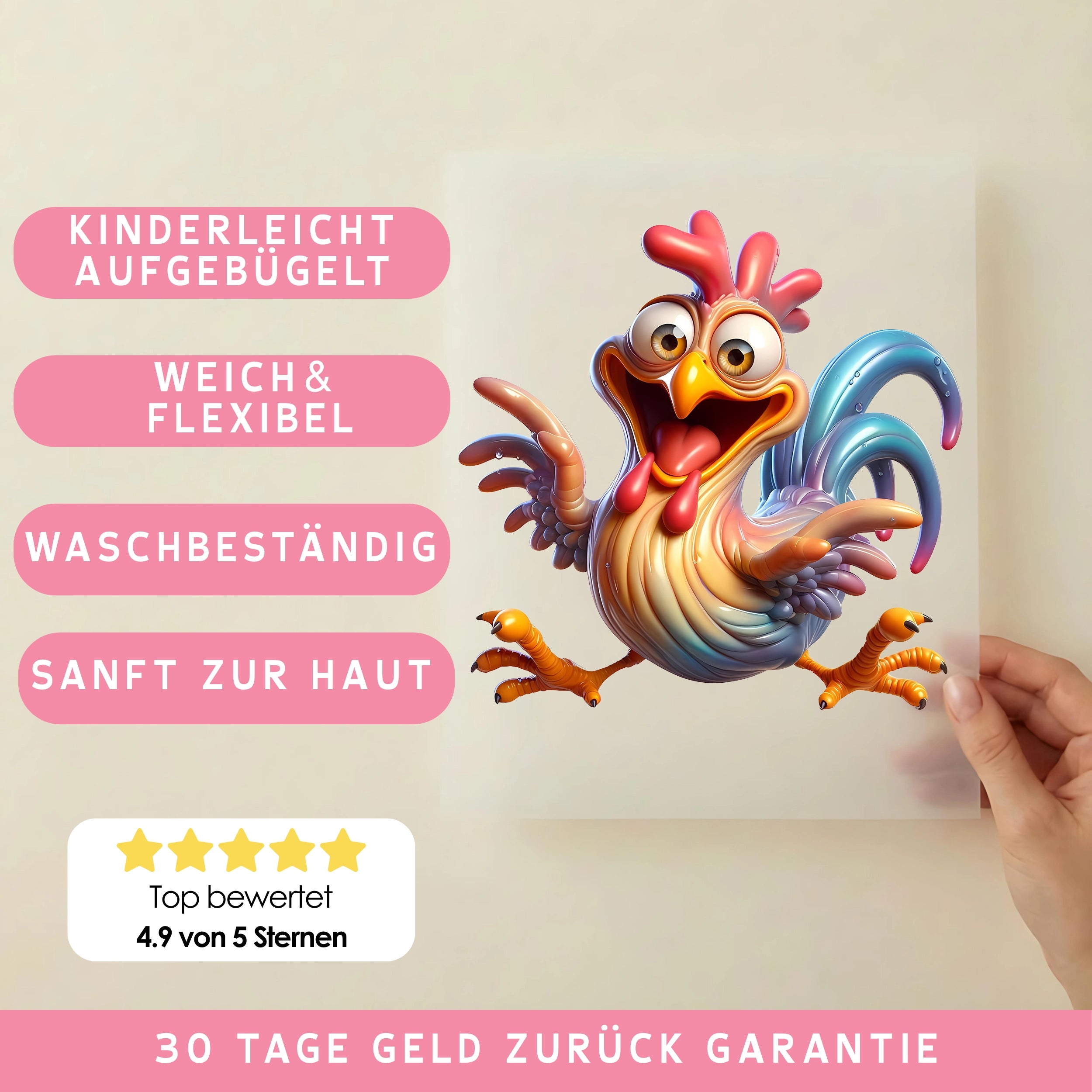 Bügelbild Hahn Spaßvogel