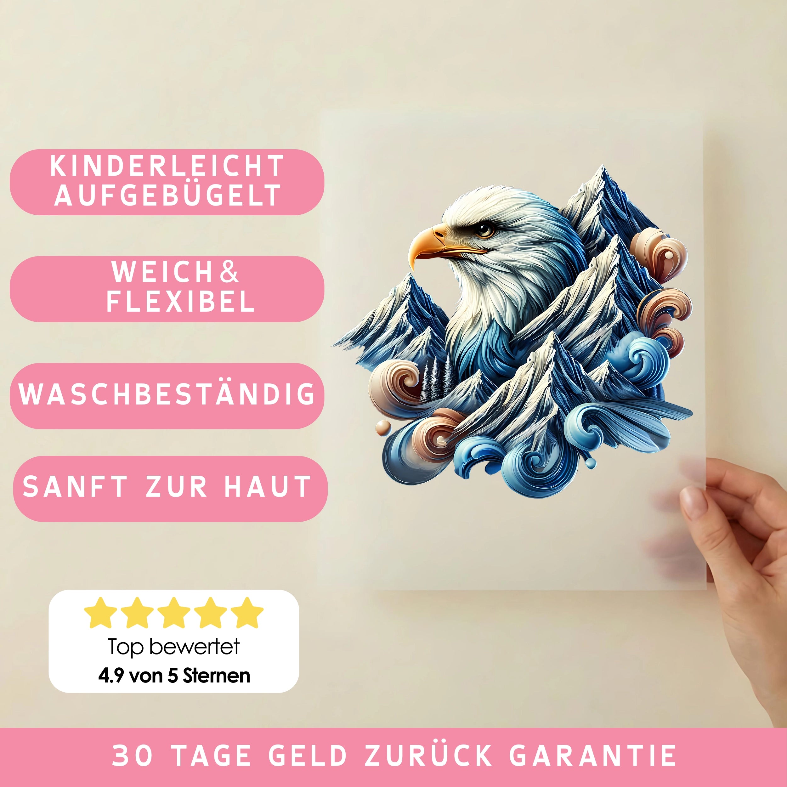 Bügelbild Adler Bergkraft