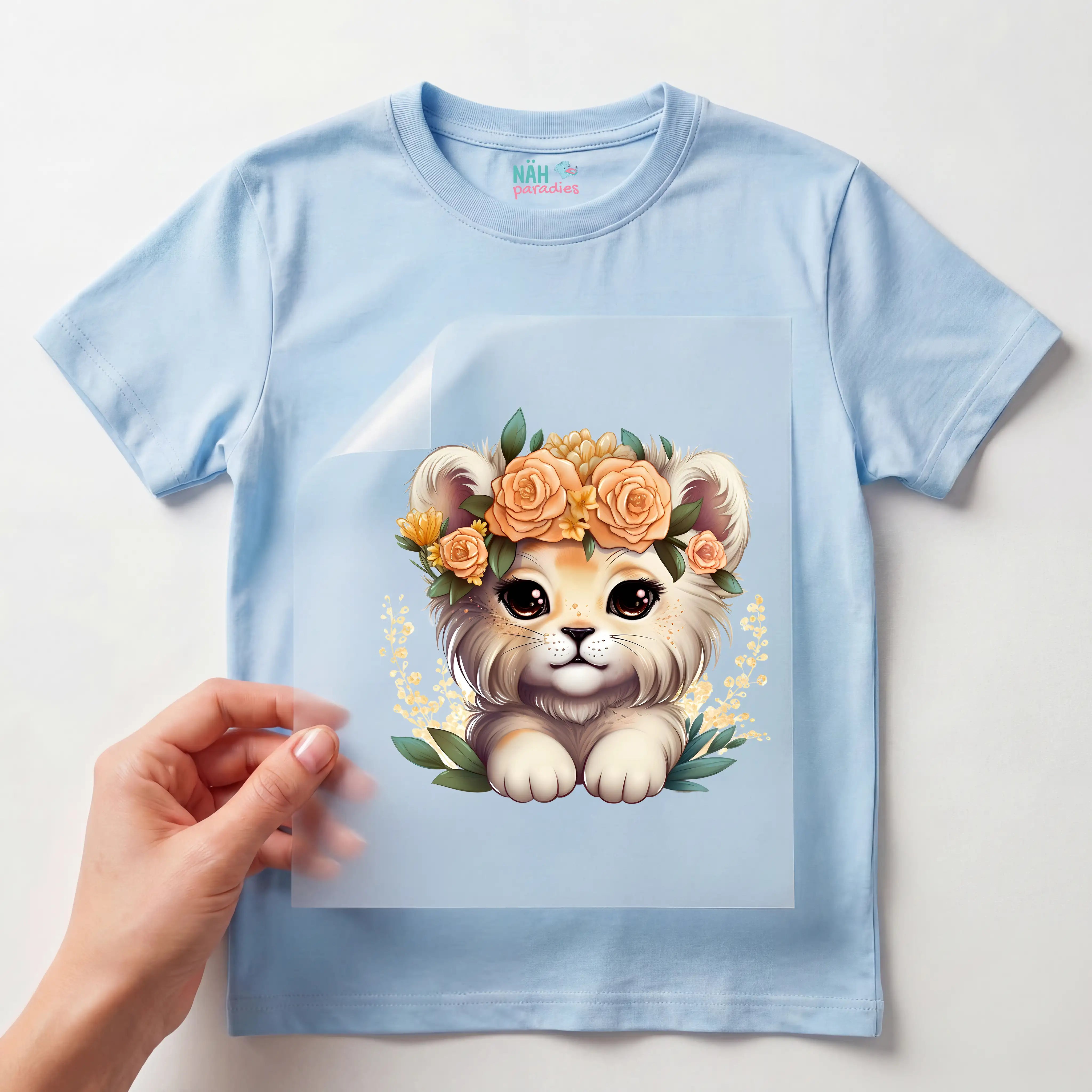 Bügelbild Löwe Baby Blumen