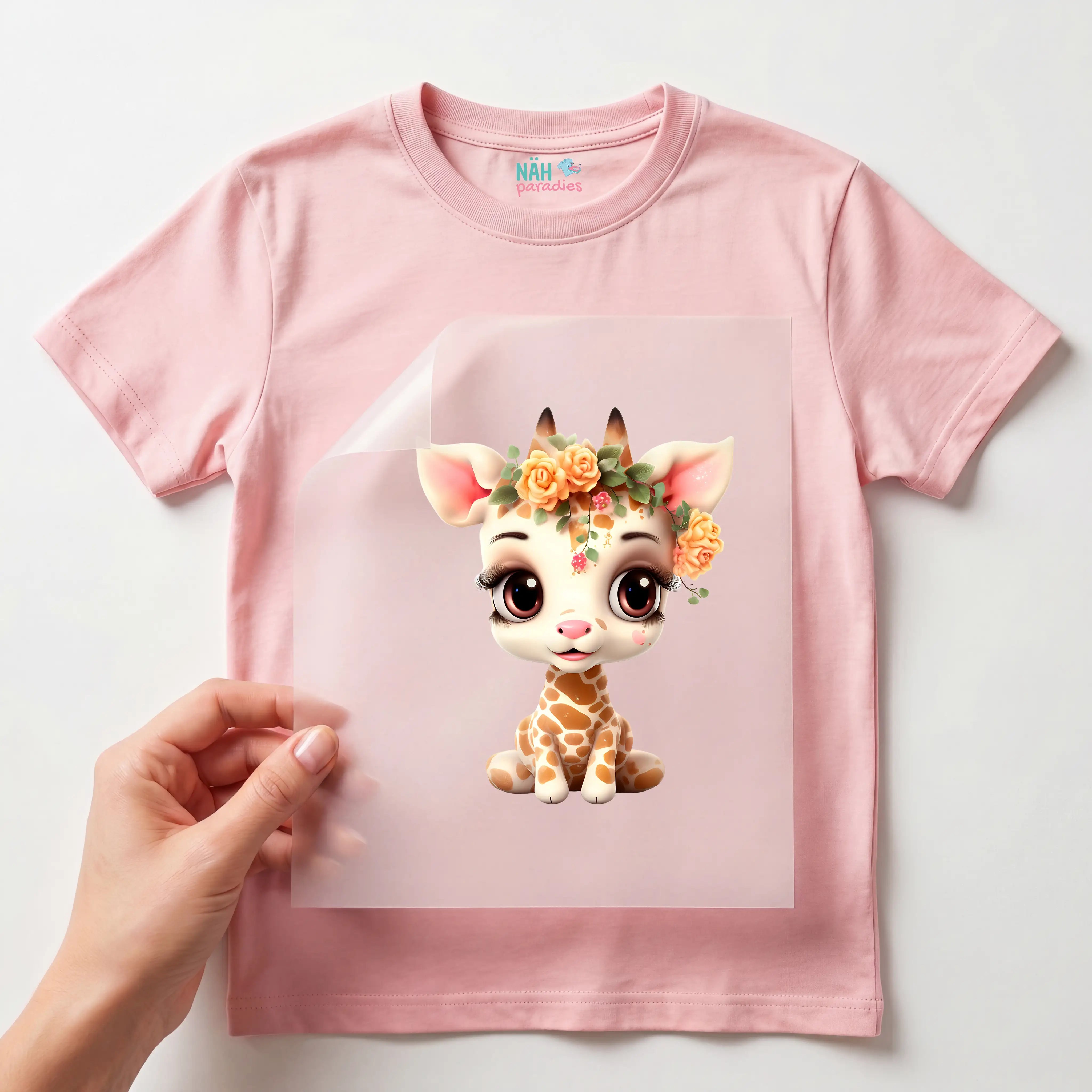 Bügelbild Giraffe Baby Blumen